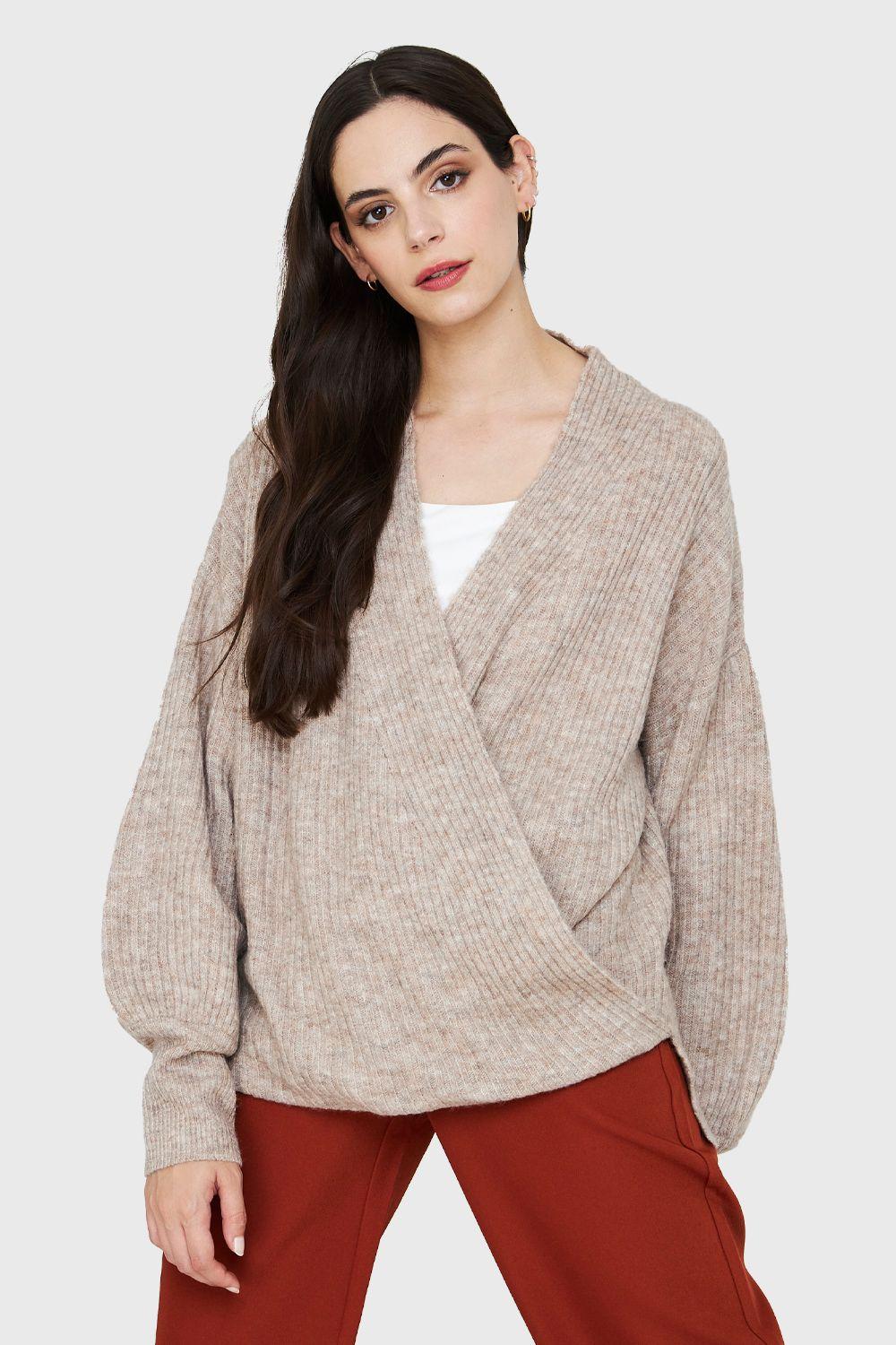 Sweater Escote Cruzado Khaki Nicopoly-4