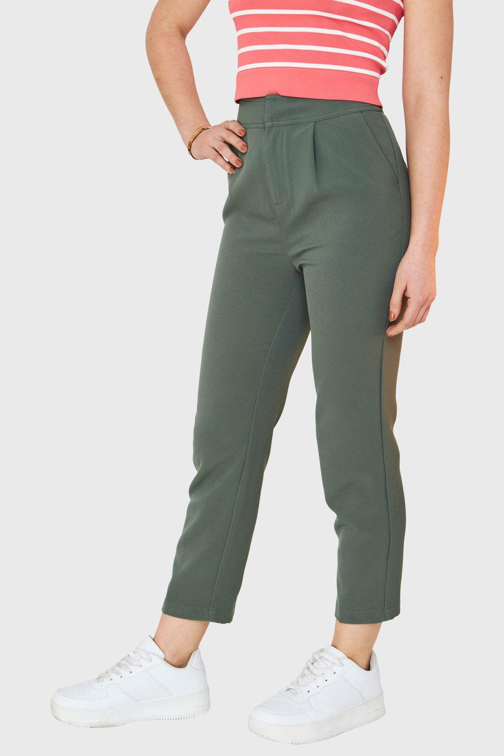 Pantalón Recto Tiro Alto Verde Oliva Nicopoly-2