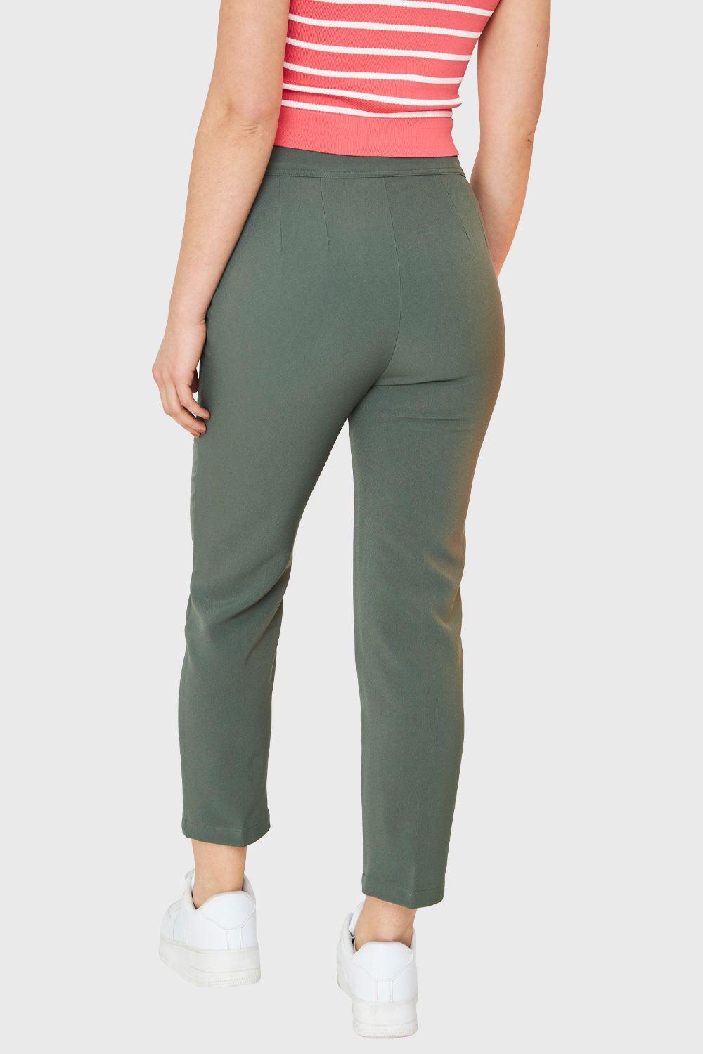 Pantalón Recto Tiro Alto Verde Oliva Nicopoly-3