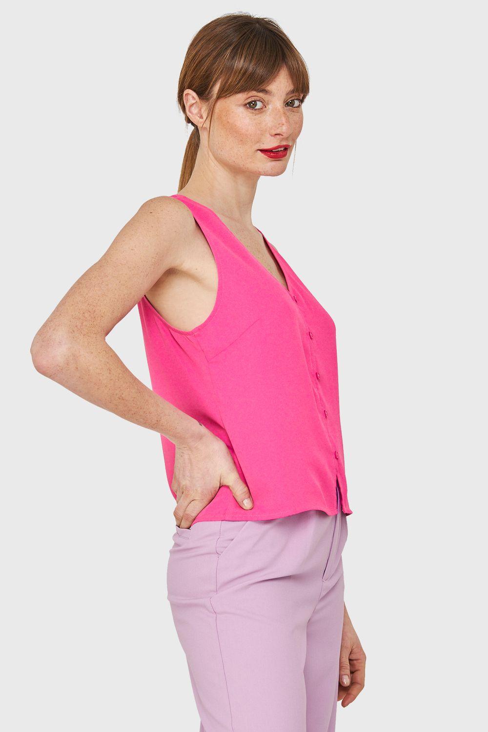 Blusa Básica Con Botones Fucsia Nicopoly-2