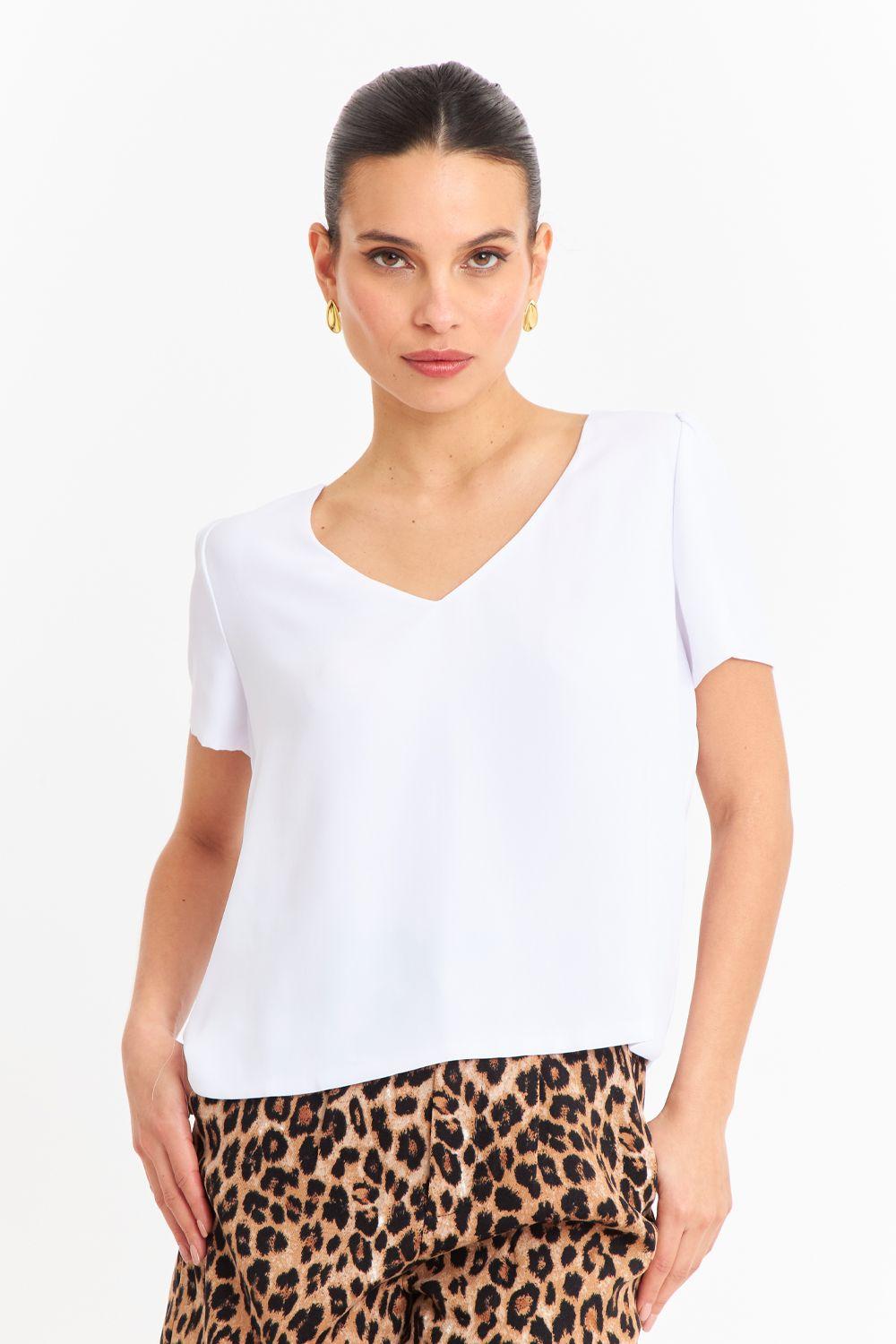 Blusa Cuello V Tipo Gasa Blanco Nicopoly-0