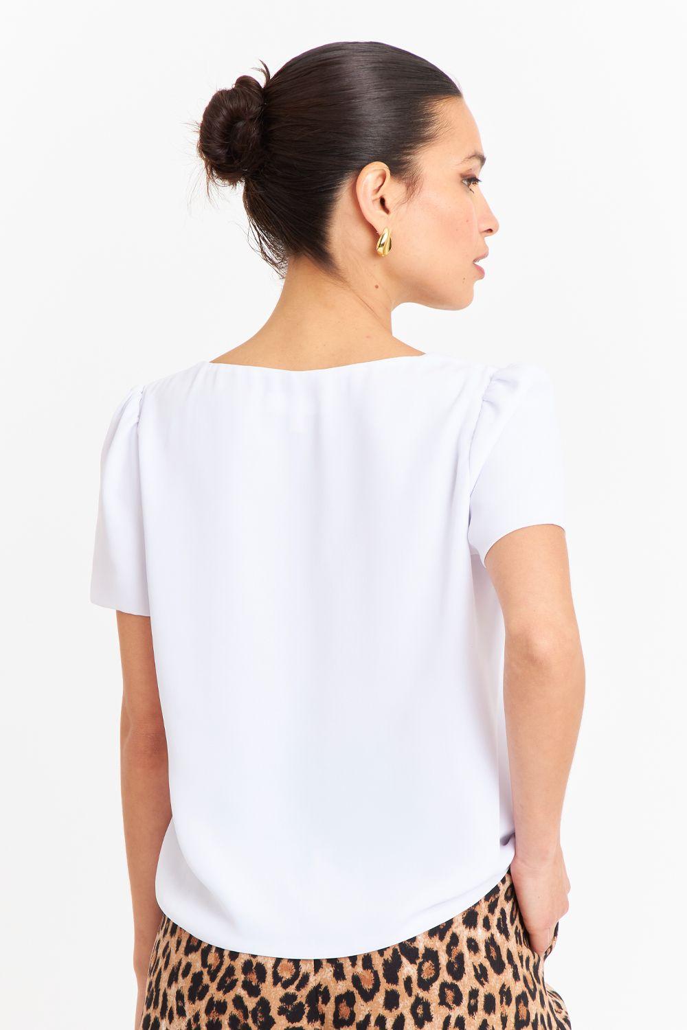 Blusa Cuello V Tipo Gasa Blanco Nicopoly-3