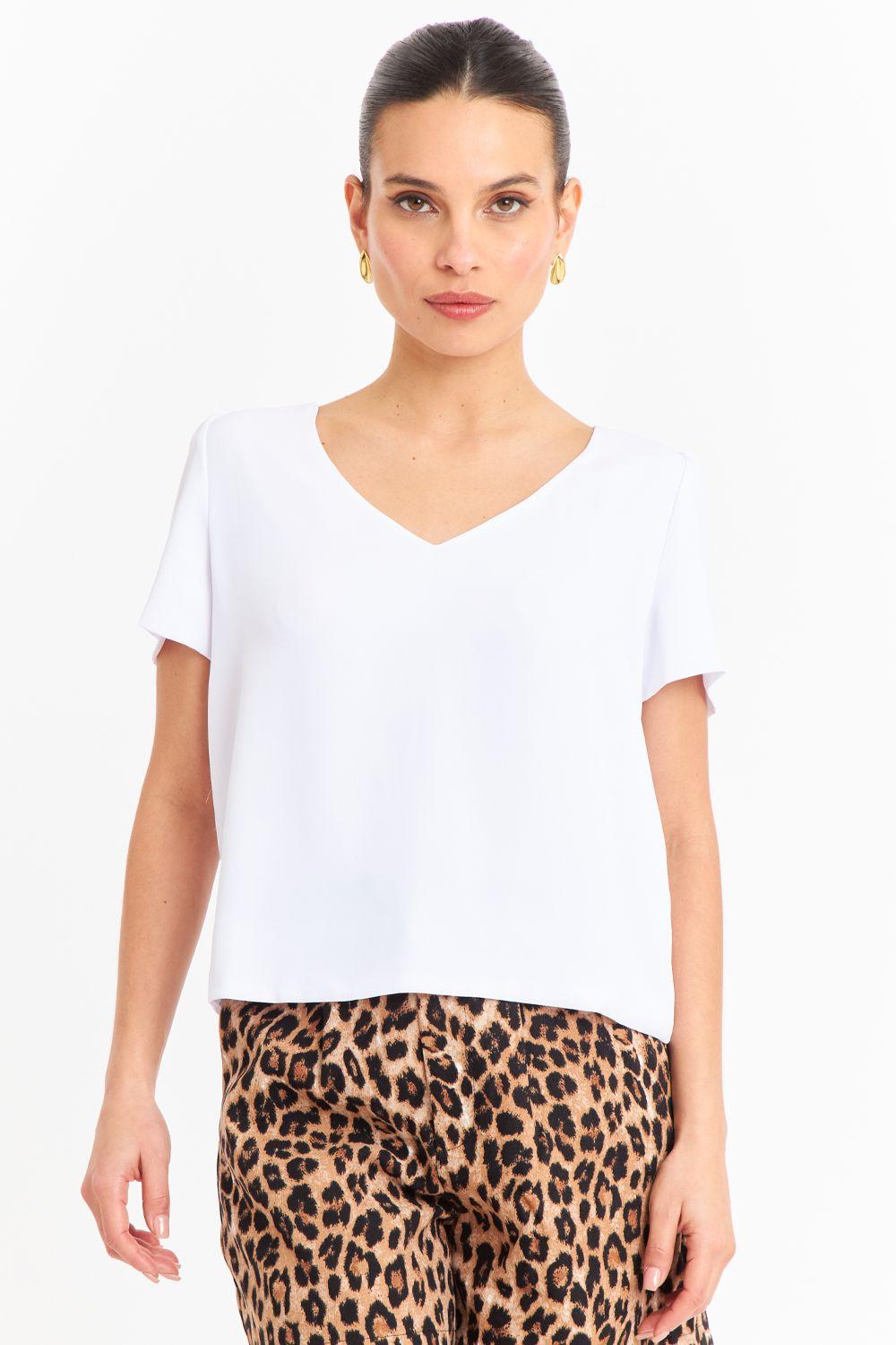 Blusa Cuello V Tipo Gasa Blanco Nicopoly-4