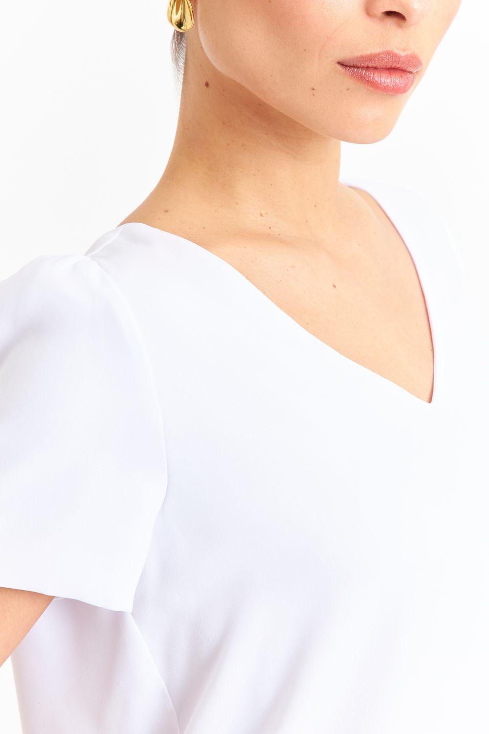 Blusa Cuello V Tipo Gasa Blanco Nicopoly-5