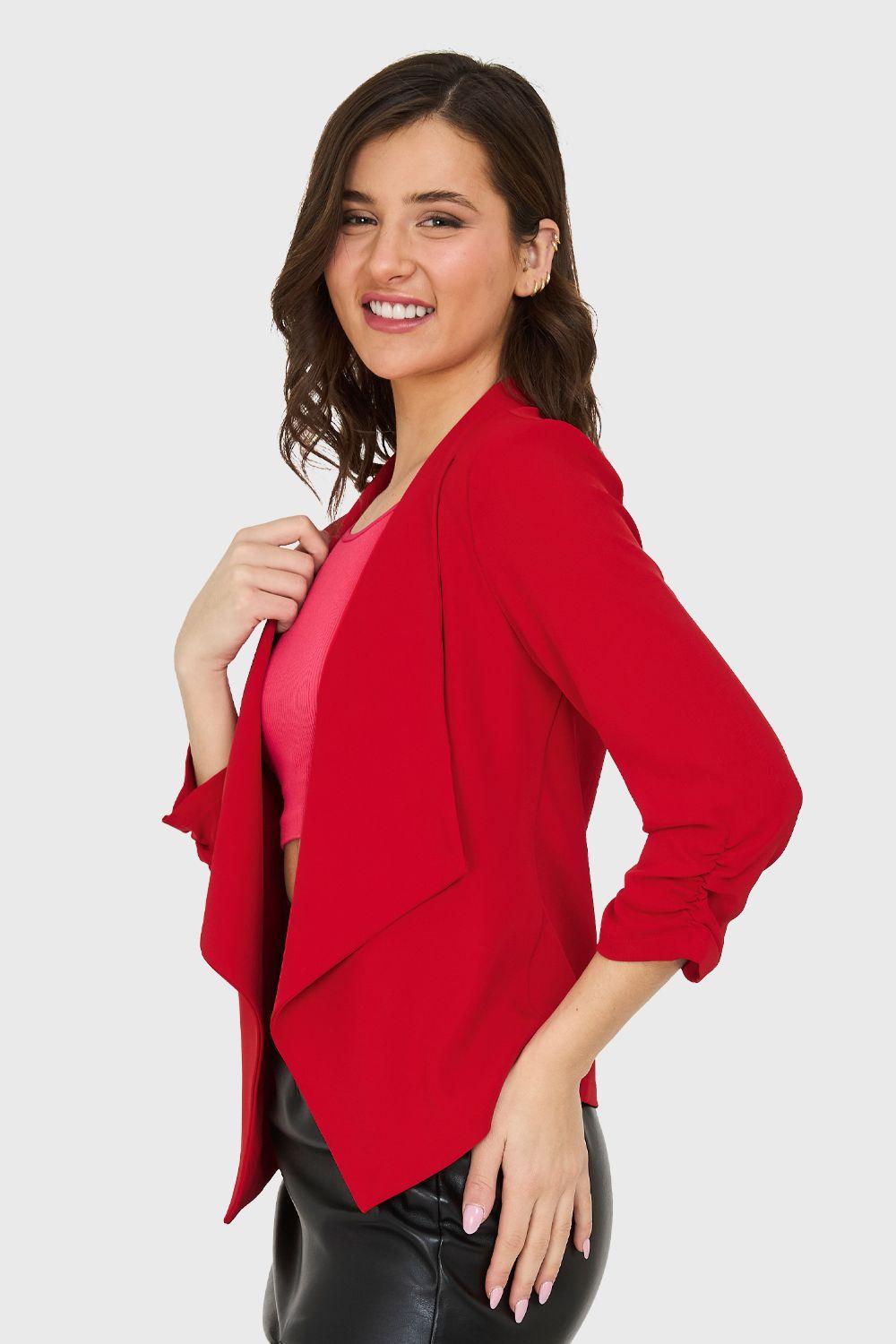 Blazer Manga Detalle Drapeado Rojo Nicopoly-2