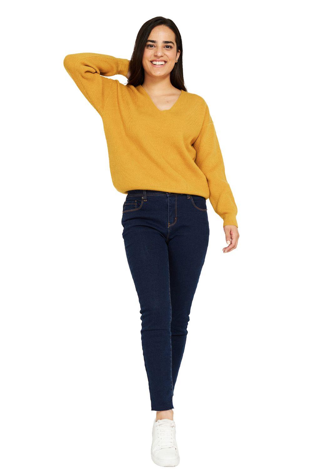 Sweater Cuello V Mostaza Nicopoly-1