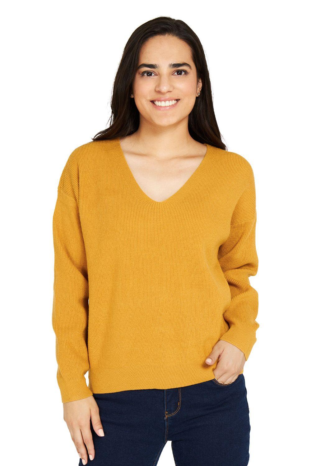 Sweater Cuello V Mostaza Nicopoly-0