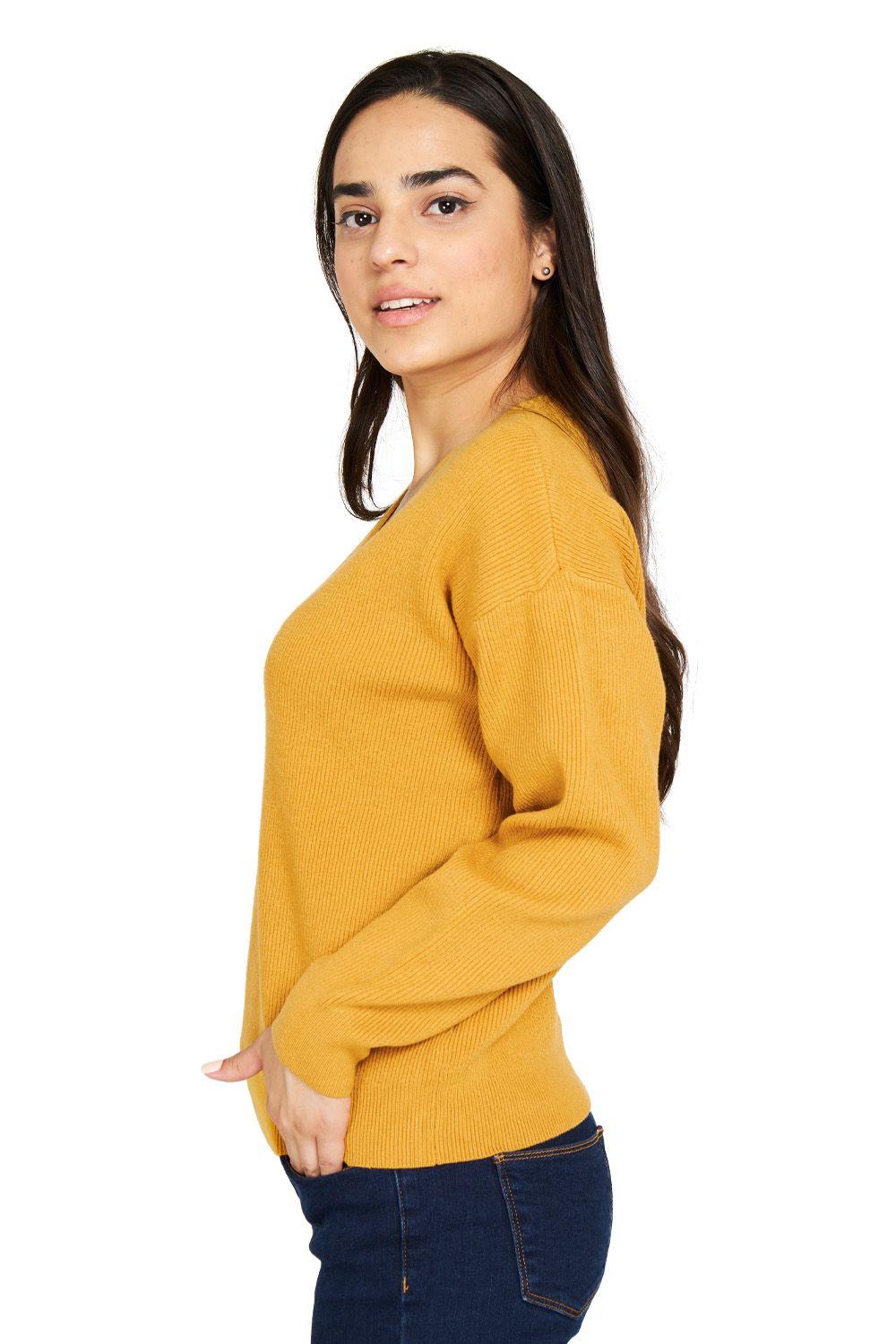 Sweater Cuello V Mostaza Nicopoly-2