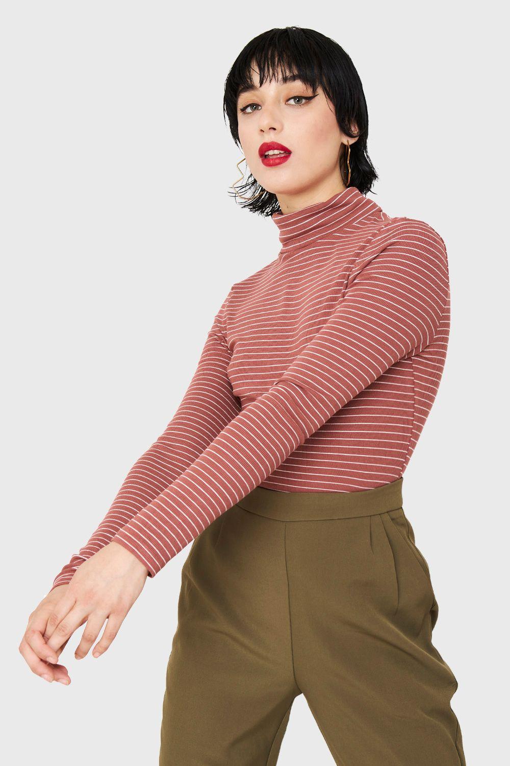 Polera Beatle Básica Rayas Terracota Nicopoly-0