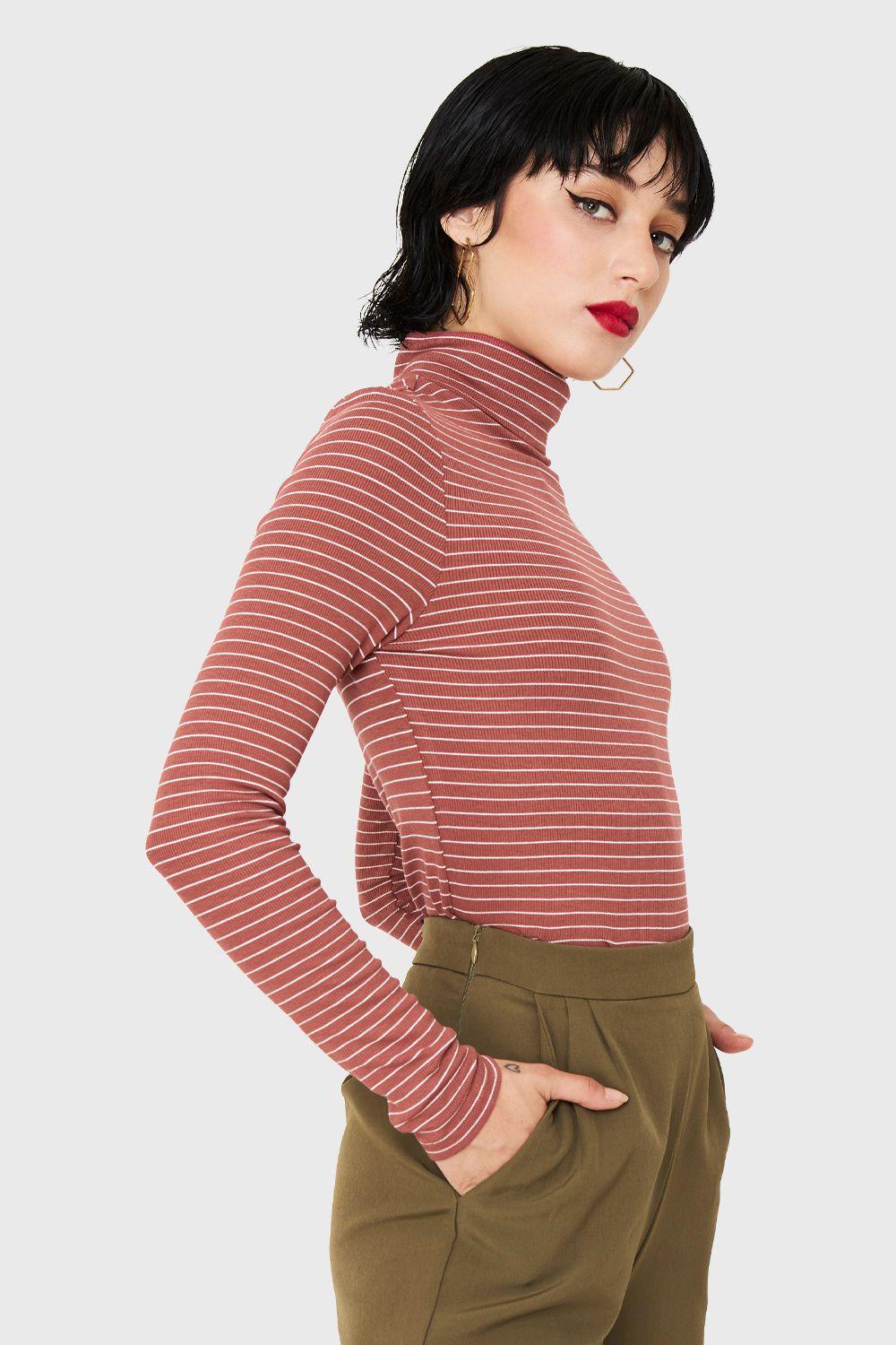 Polera Beatle Básica Rayas Terracota Nicopoly-2