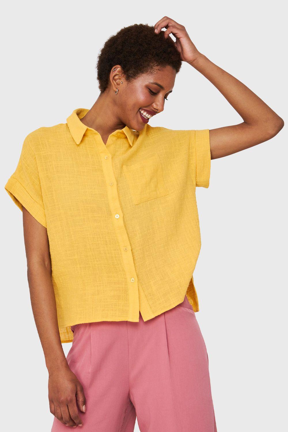 Camisa Bolsillo Manga Corta Amarillo Nicopoly-4