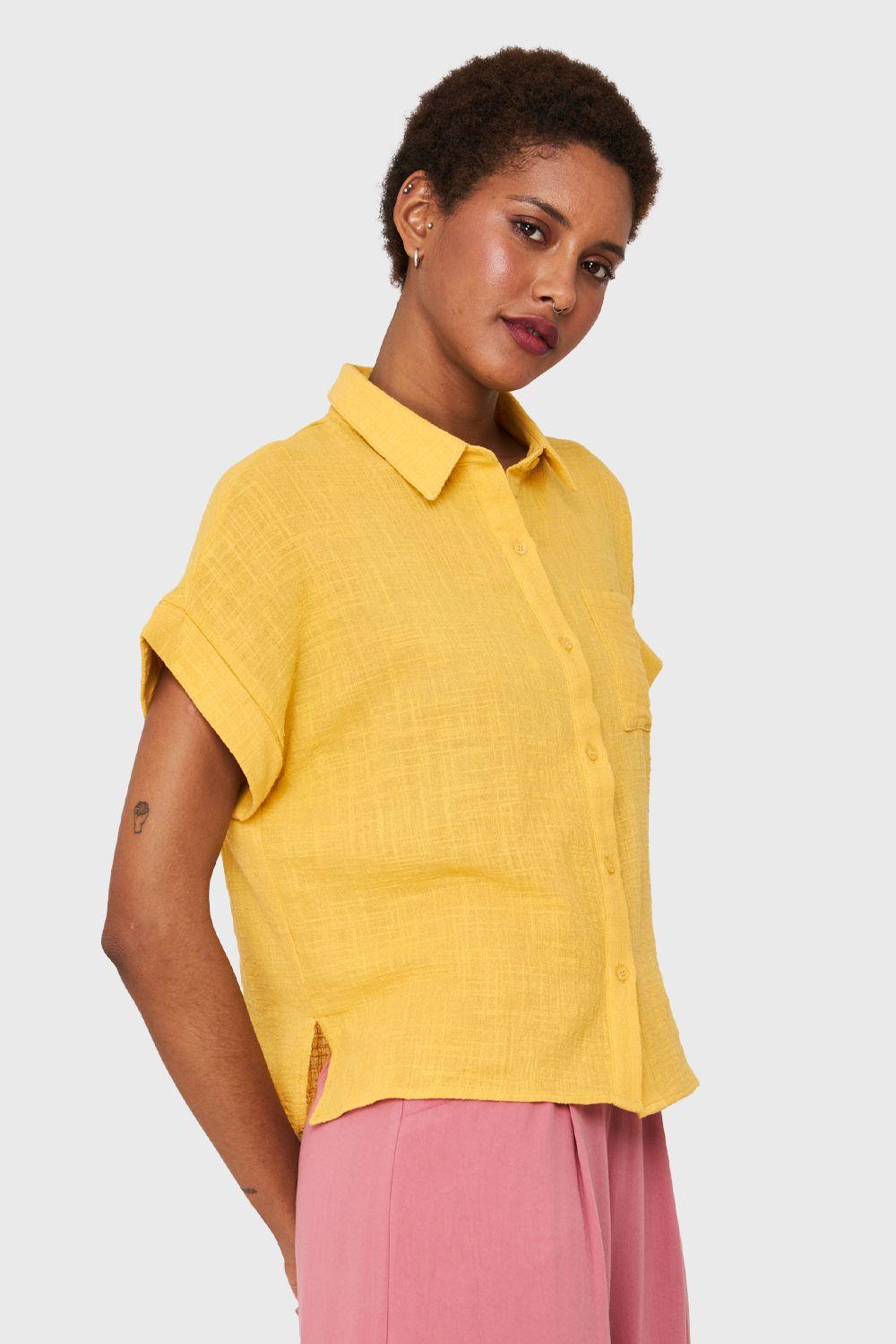 Camisa Bolsillo Manga Corta Amarillo Nicopoly-2