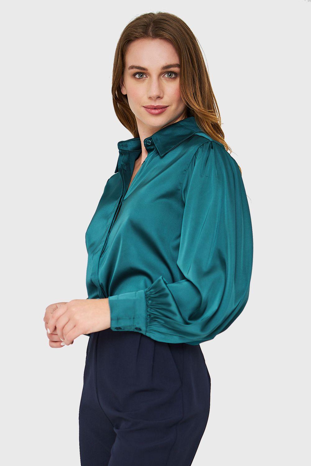 Blusa Tipo Satín Botonera Invisible Verde Nicopoly-2