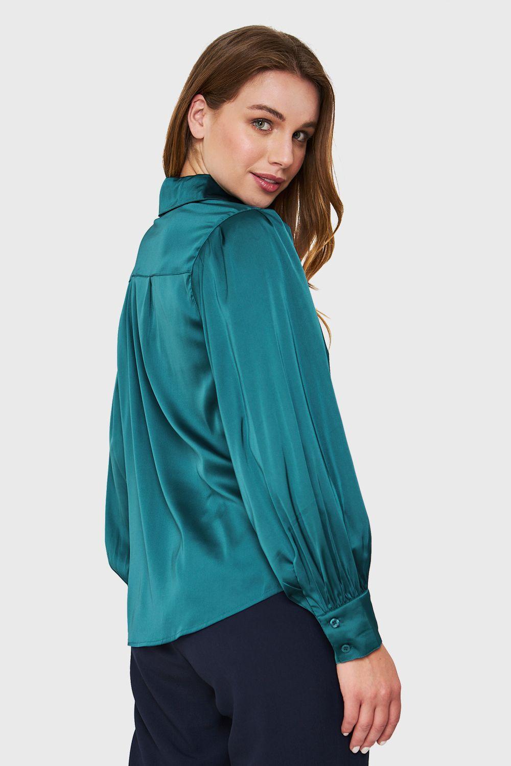 Blusa Tipo Satín Botonera Invisible Verde Nicopoly-3