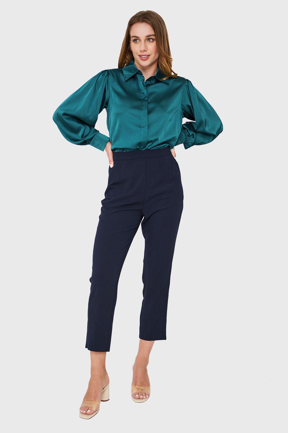 Blusa Tipo Satín Botonera Invisible Verde Nicopoly-1