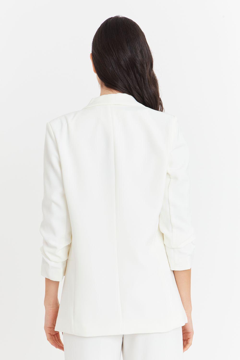 Blazer Manga 3/4 Ajustada Con Pliegues Blanco-3