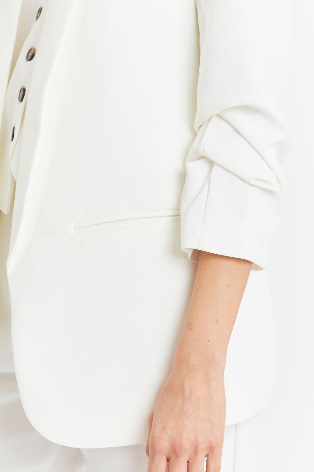 Blazer Manga 3/4 Ajustada Con Pliegues Blanco-5