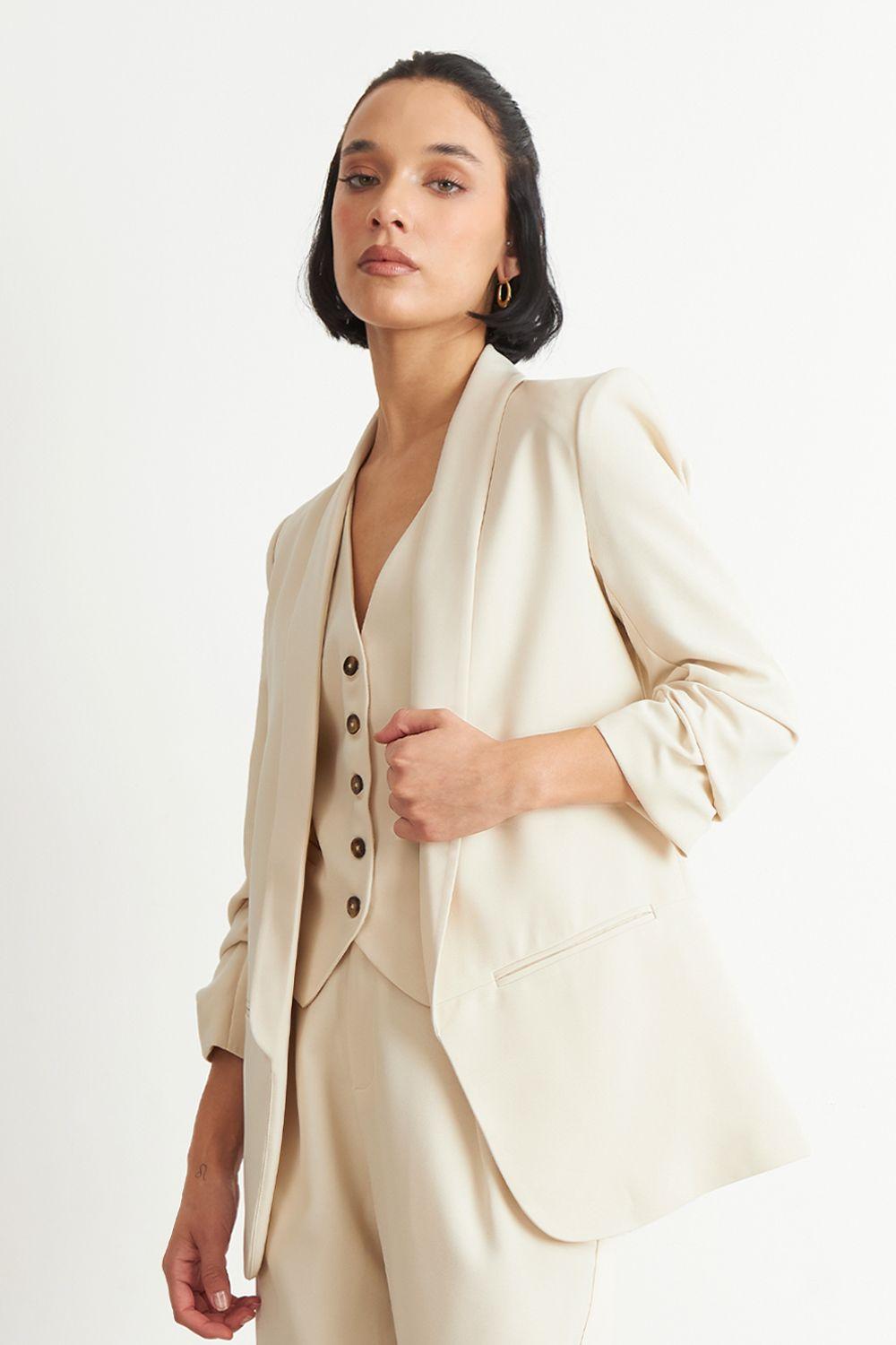 Blazer Manga 3/4 Ajustado con Solapas Blanco Nicopoly-2