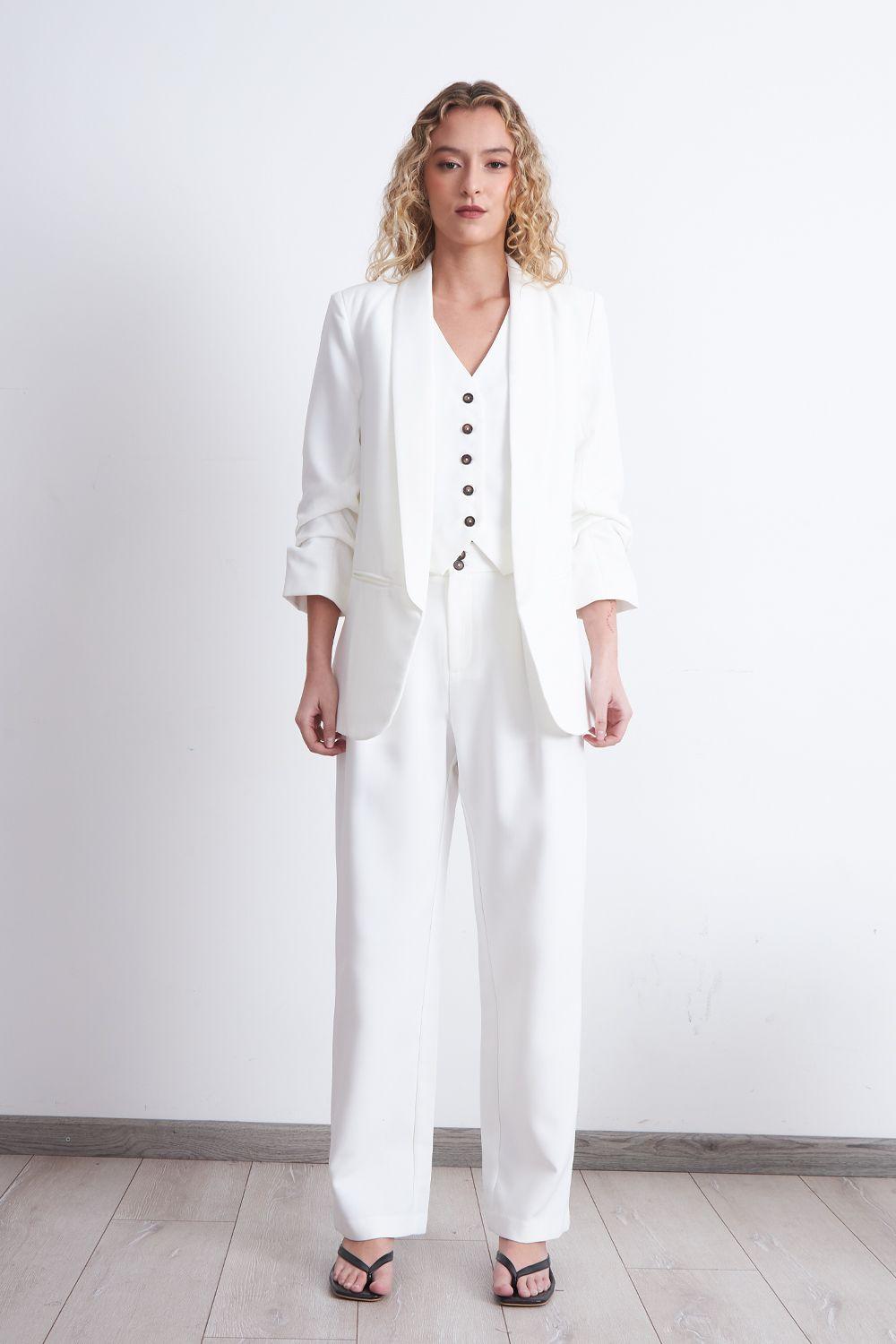 Blazer Manga 3/4 Ajustado con Solapas Blanco Nicopoly-1
