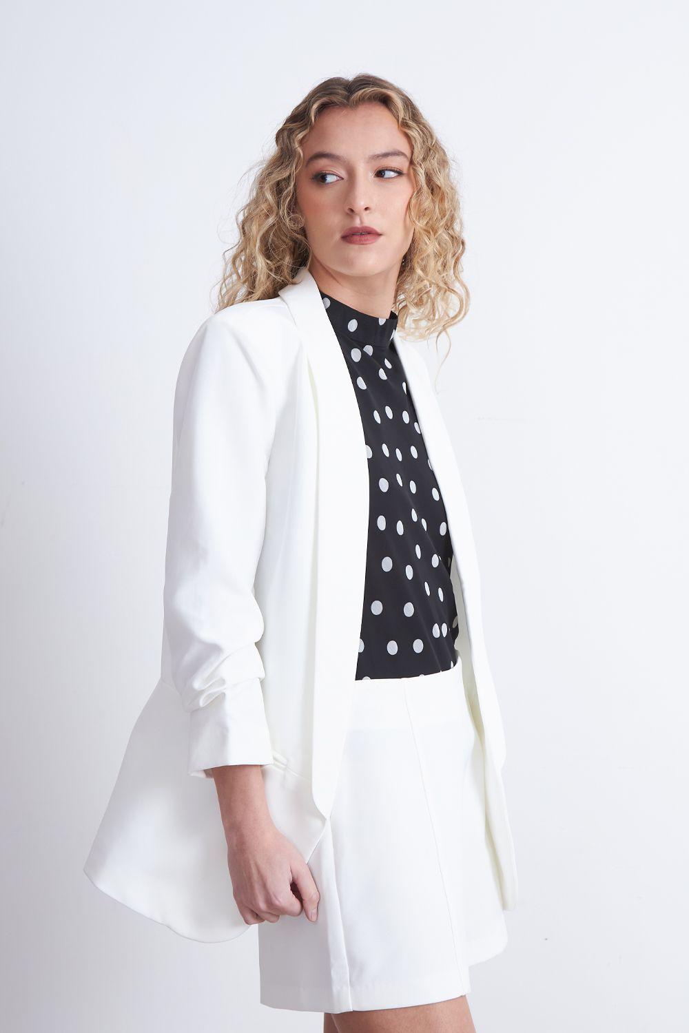 Blazer Manga 3/4 Ajustado con Solapas Blanco Nicopoly-2
