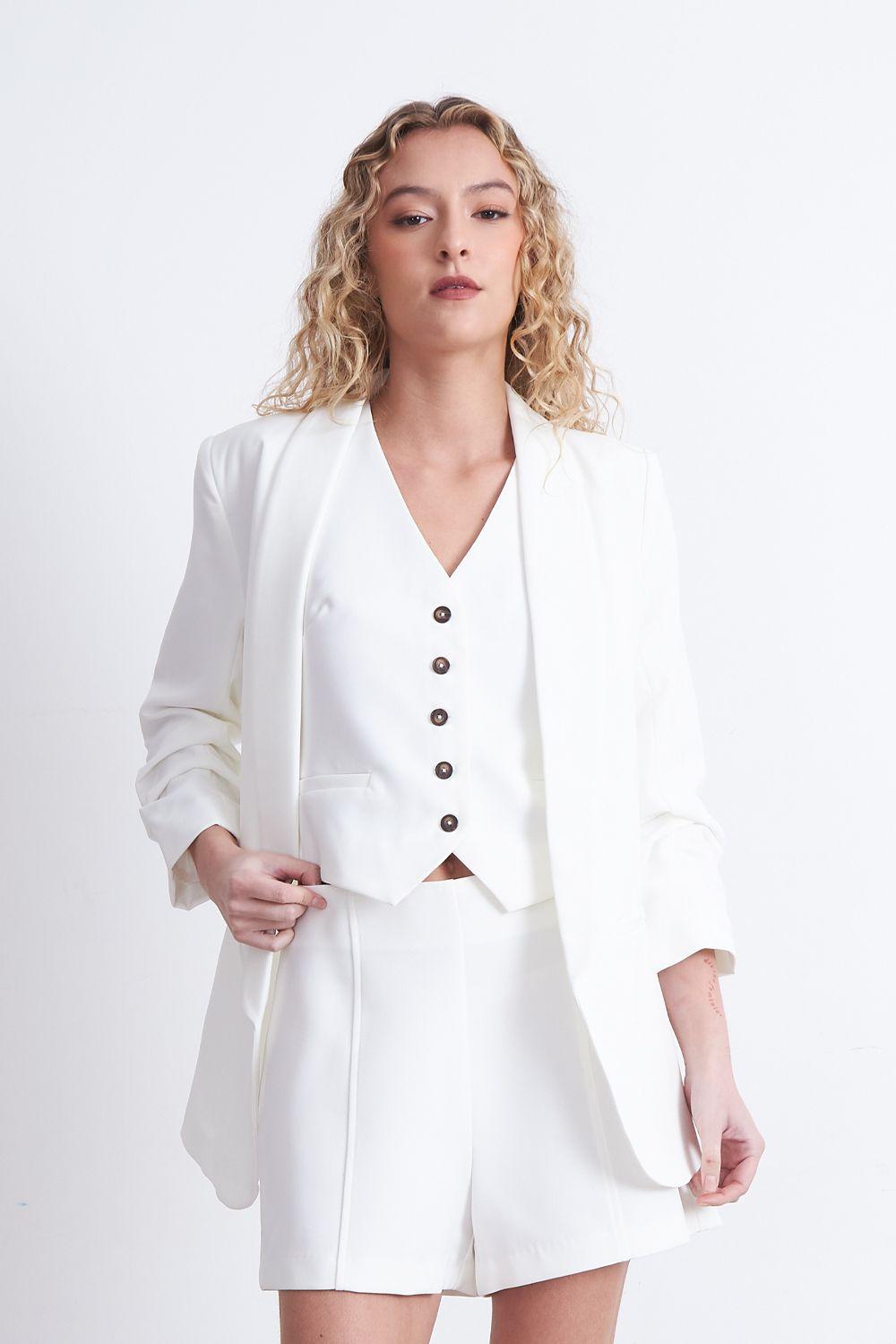 Blazer Manga 3/4 Ajustado con Solapas Blanco Nicopoly-5