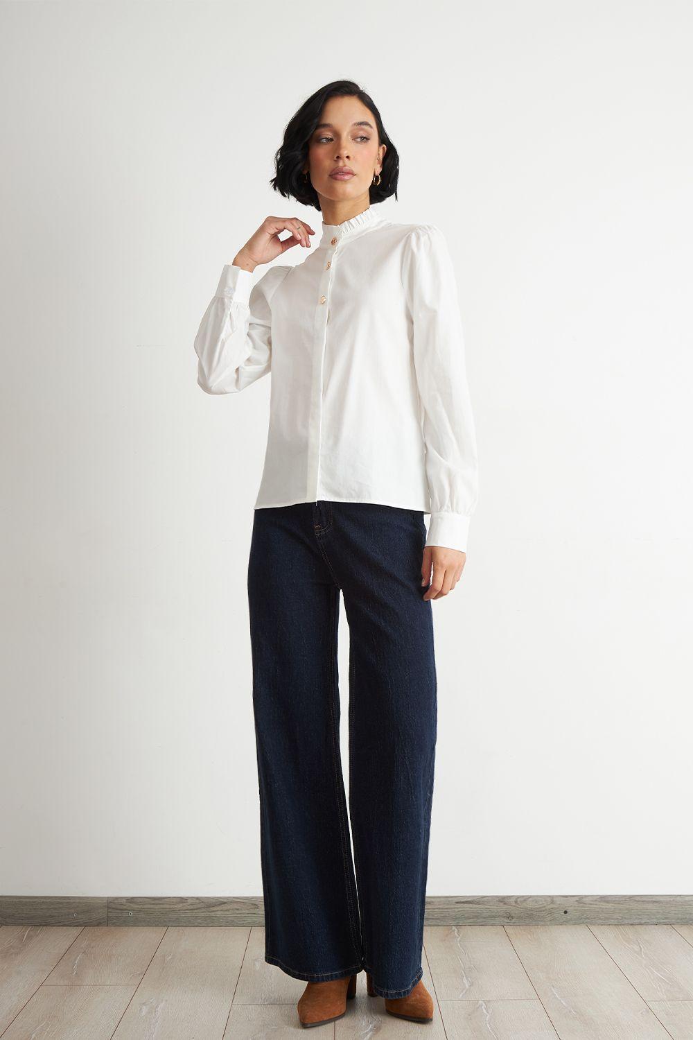 Blusa Cuello Mao Manga Globo Blanco Nicopoly-1