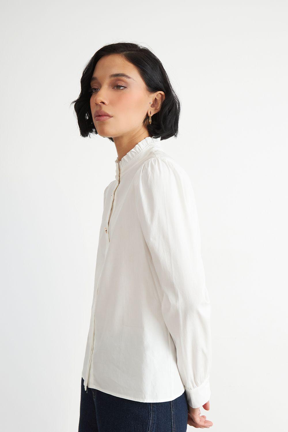 Blusa Cuello Mao Manga Globo Blanco Nicopoly-2