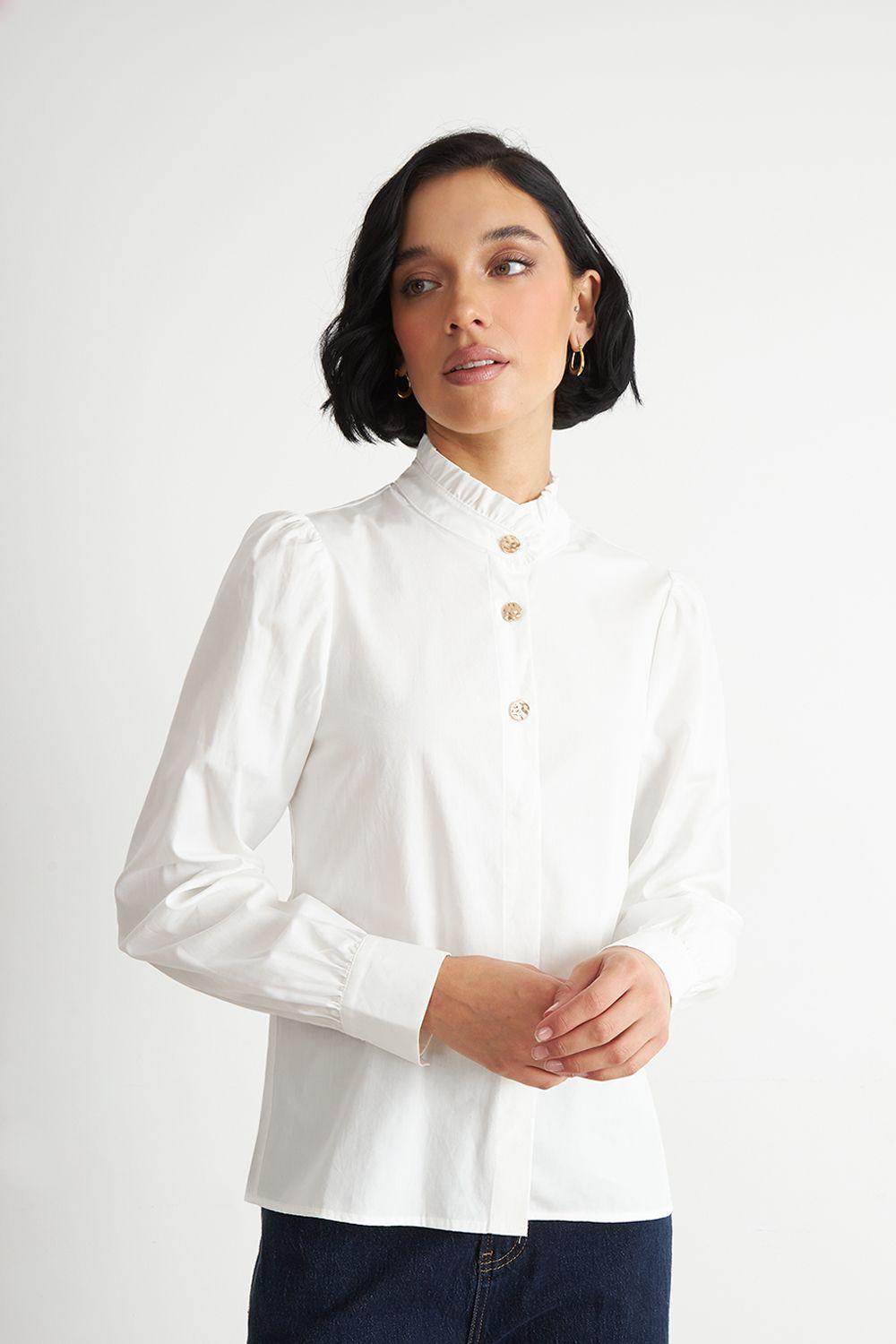 Blusa Cuello Mao Manga Globo Blanco Nicopoly-4