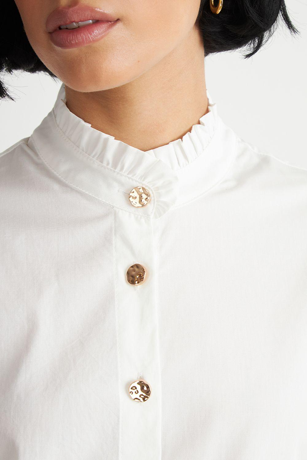 Blusa Cuello Mao Manga Globo Blanco Nicopoly-5