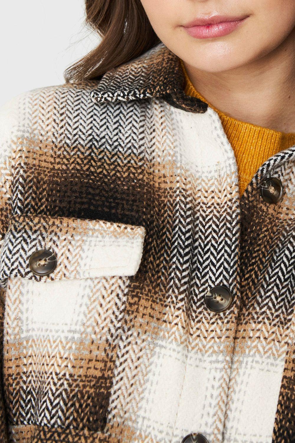 Chaqueta Cuadrillé Bolsillos Café Nicopoly-5