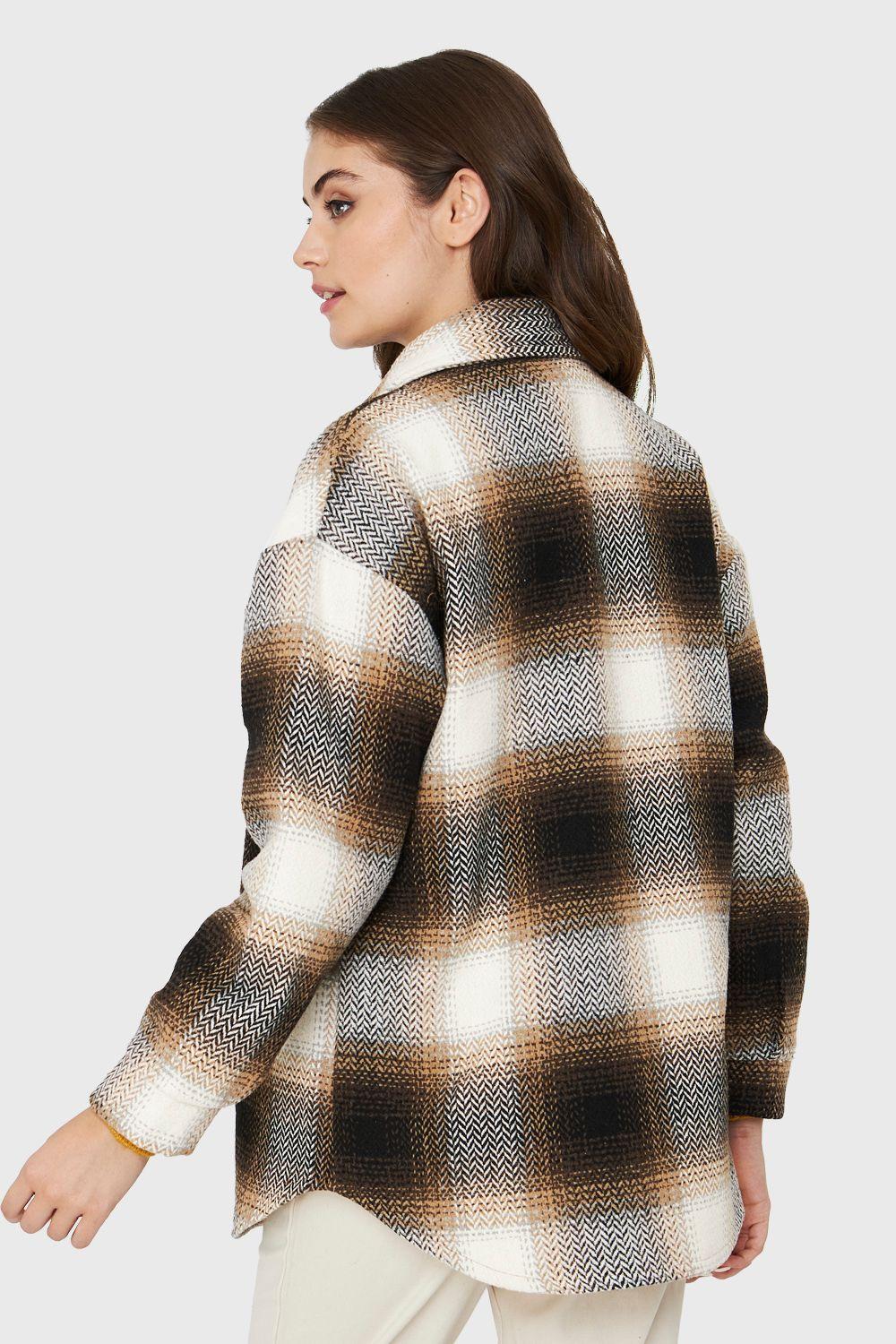 Chaqueta Cuadrillé Bolsillos Café Nicopoly-3
