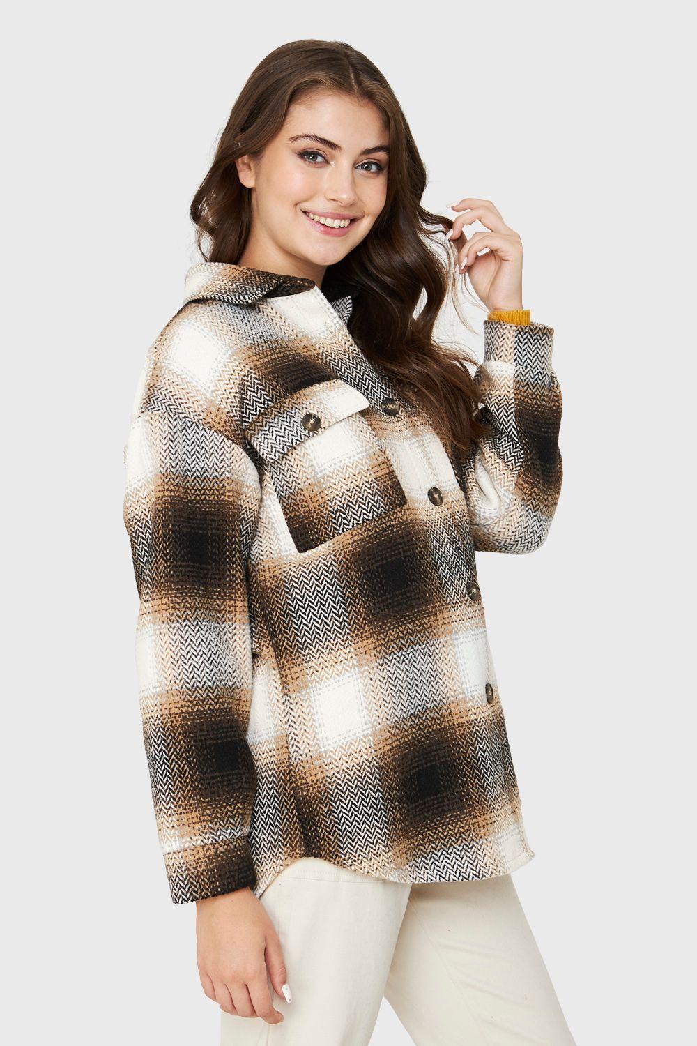 Chaqueta Cuadrillé Bolsillos Café Nicopoly-2