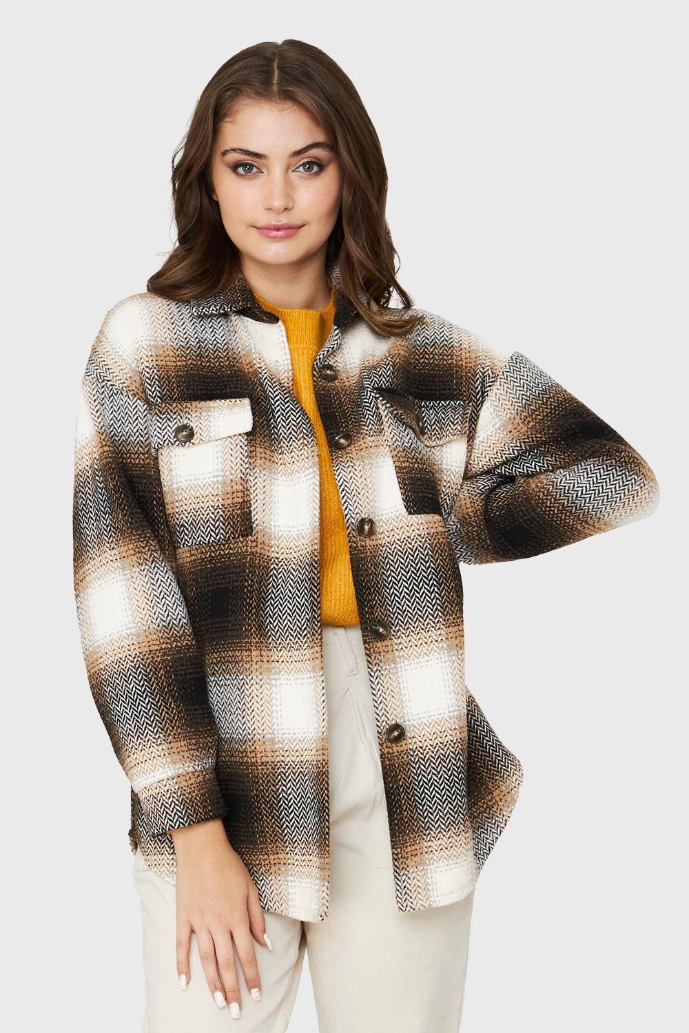 Chaqueta Cuadrillé Bolsillos Café Nicopoly-4