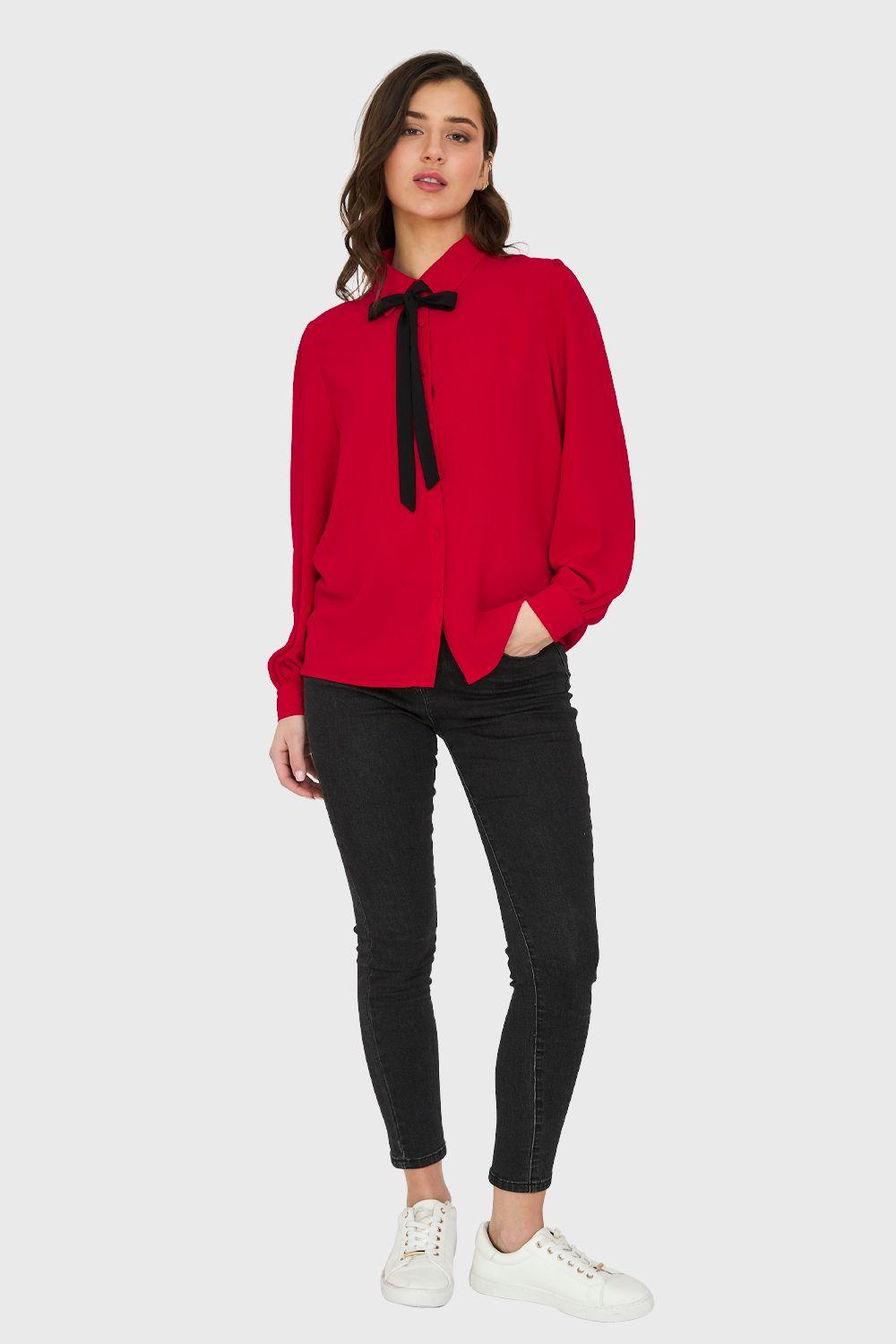 Blusa Con Lazo Desmontable Rojo Nicopoly-1