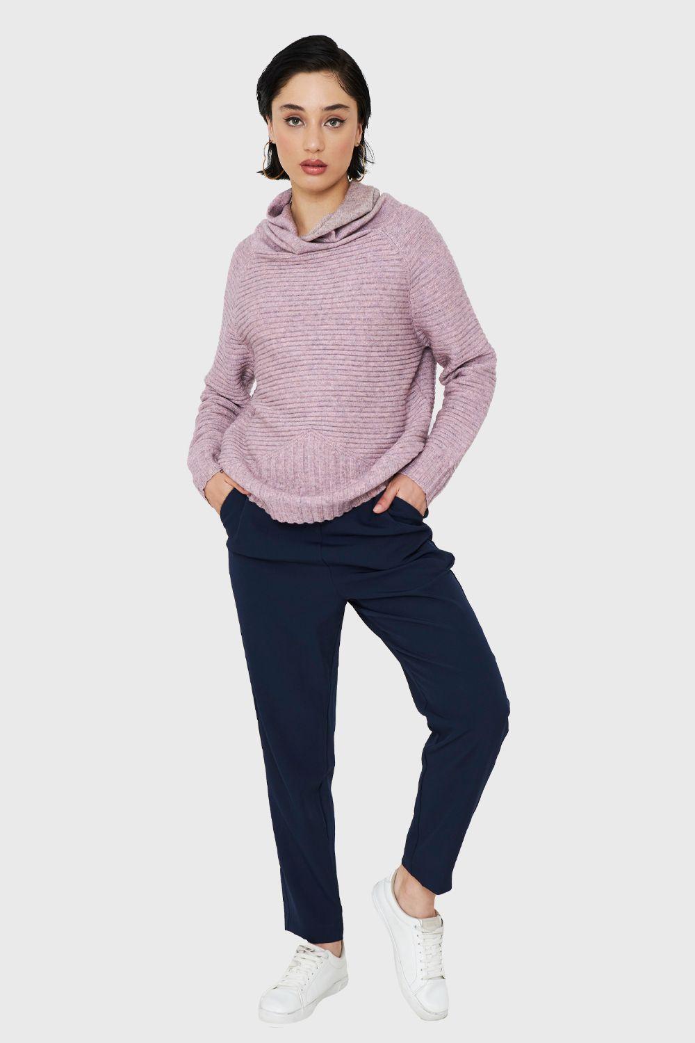 Sweater Acanalado Cuello Tortuga Lila Nicopoly-1