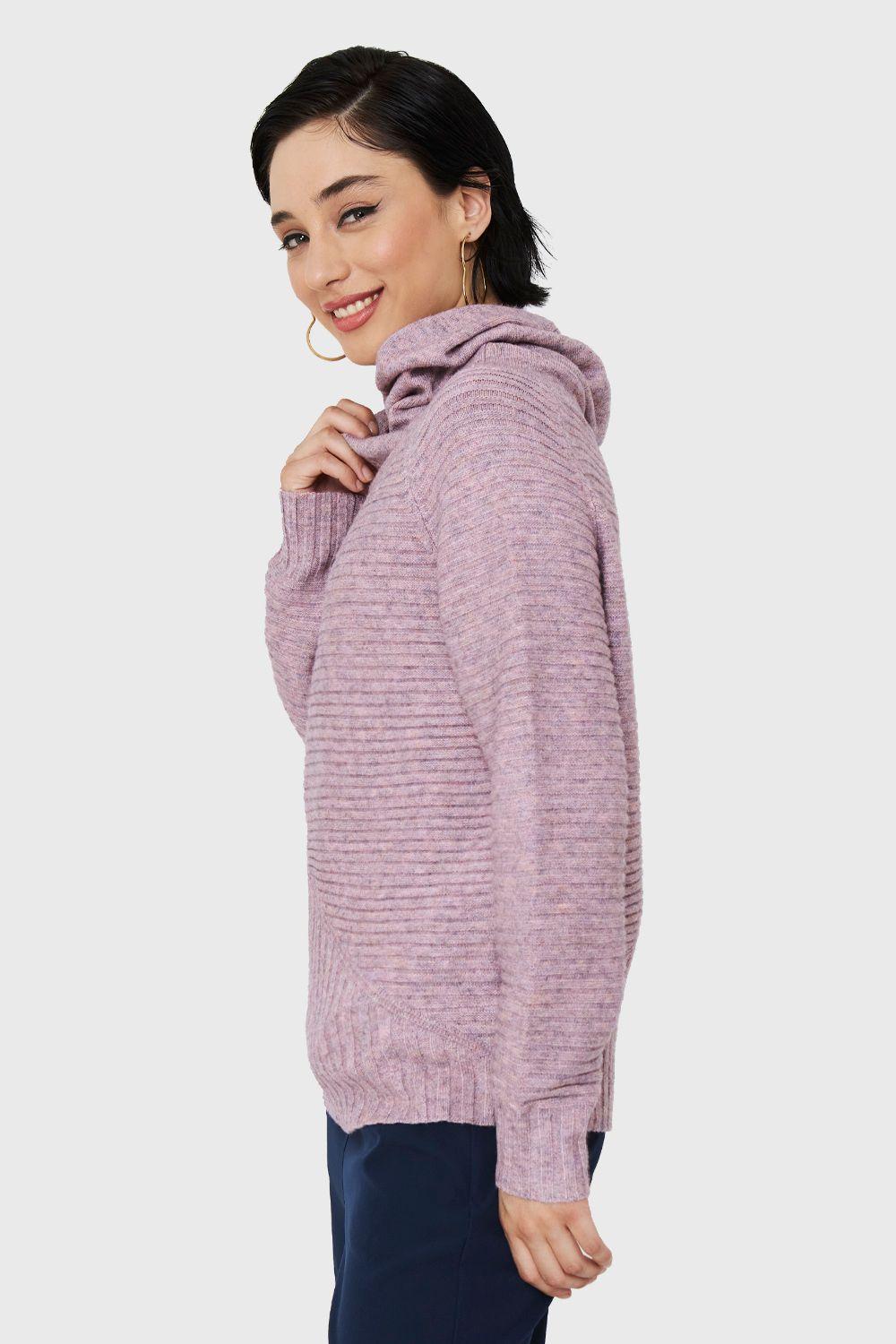 Sweater Acanalado Cuello Tortuga Lila Nicopoly-2