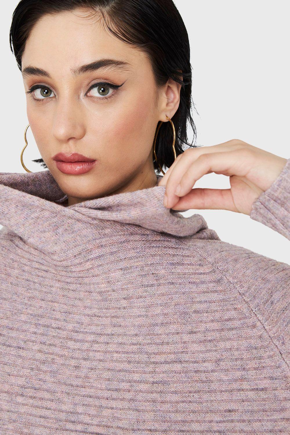 Sweater Acanalado Cuello Tortuga Lila Nicopoly-5