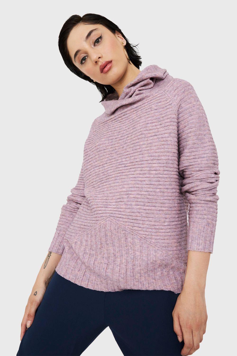 Sweater Acanalado Cuello Tortuga Lila Nicopoly-4