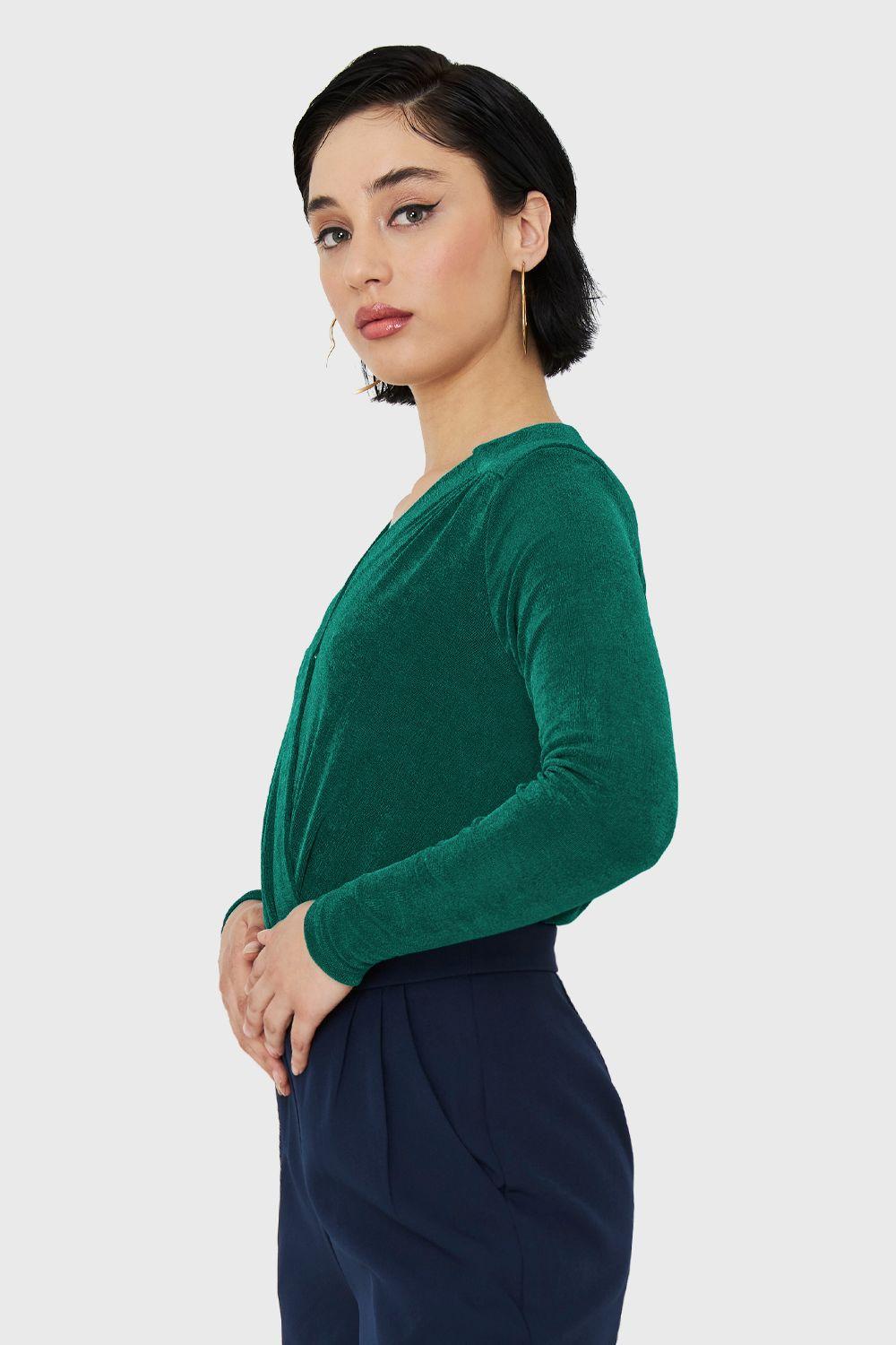 Body Escote Cruzado Elasticado Verde Nicopoly-2