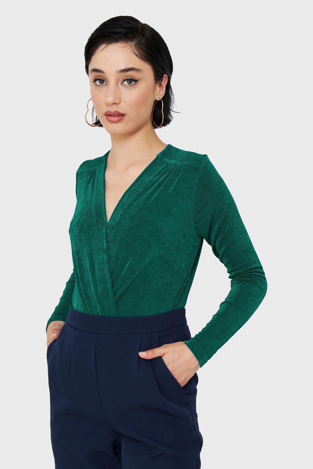 Body Escote Cruzado Elasticado Verde Nicopoly-4