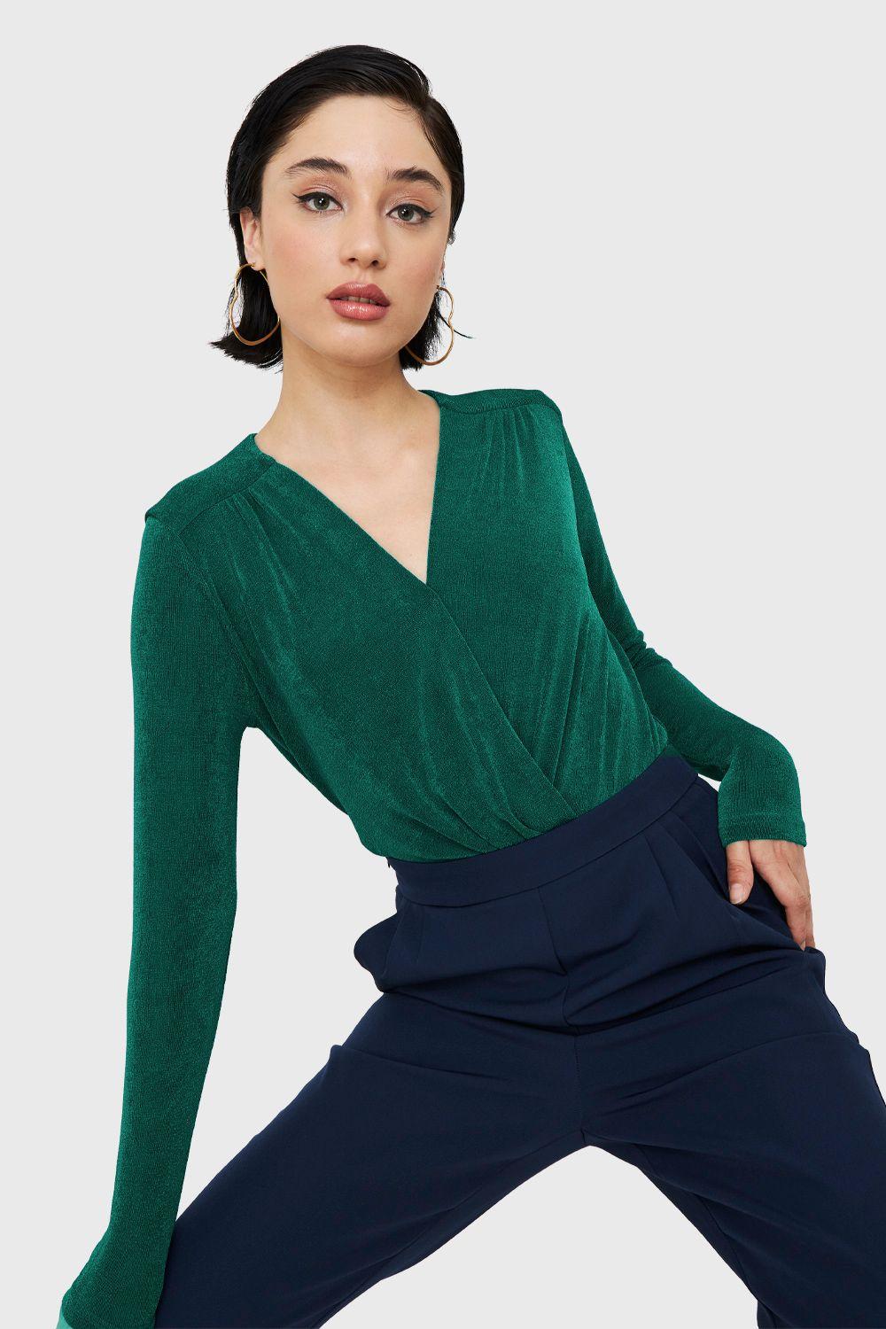 Body Escote Cruzado Elasticado Verde Nicopoly-0