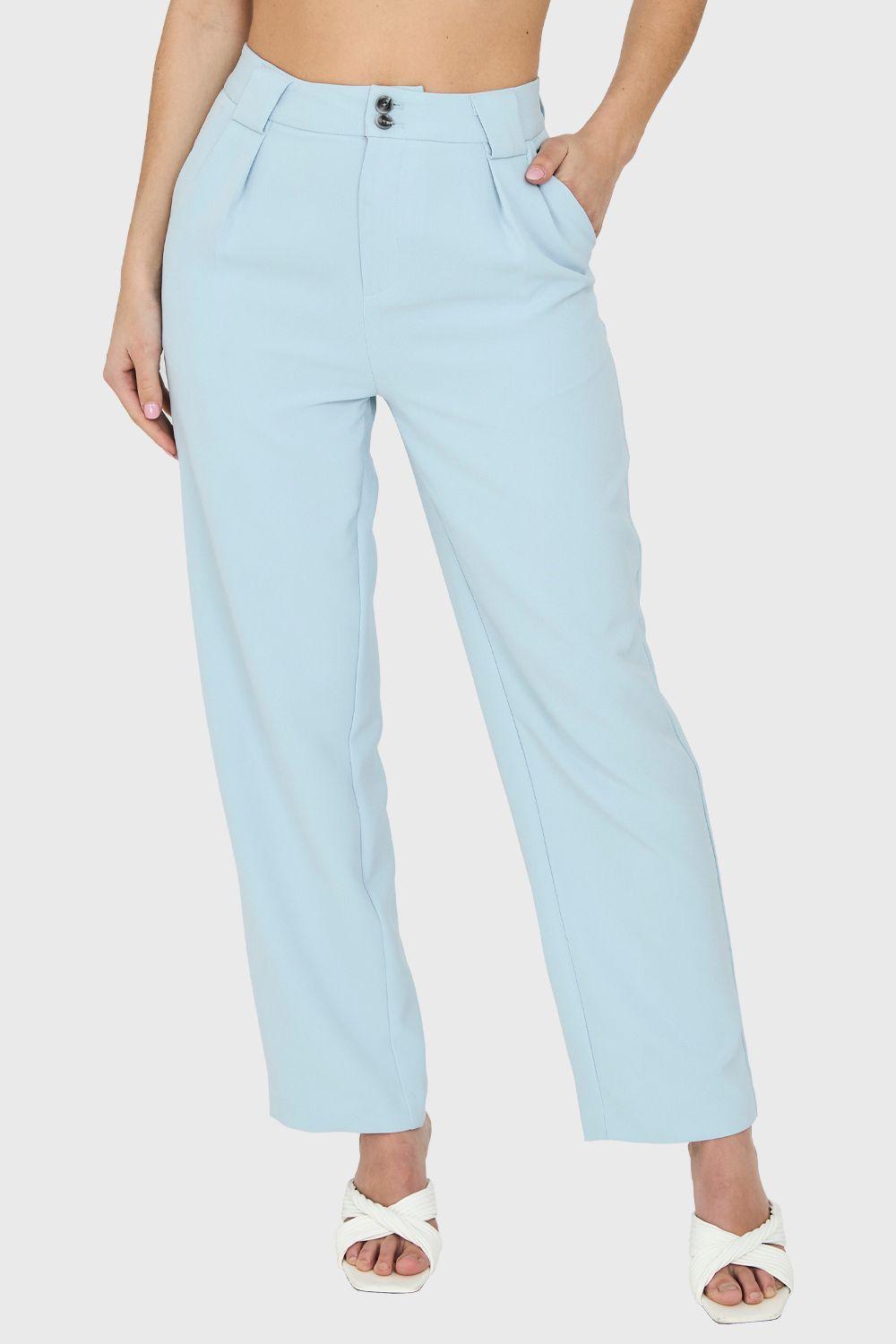 Pantalón Con Pinzas Recto Celeste Nicopoly-2