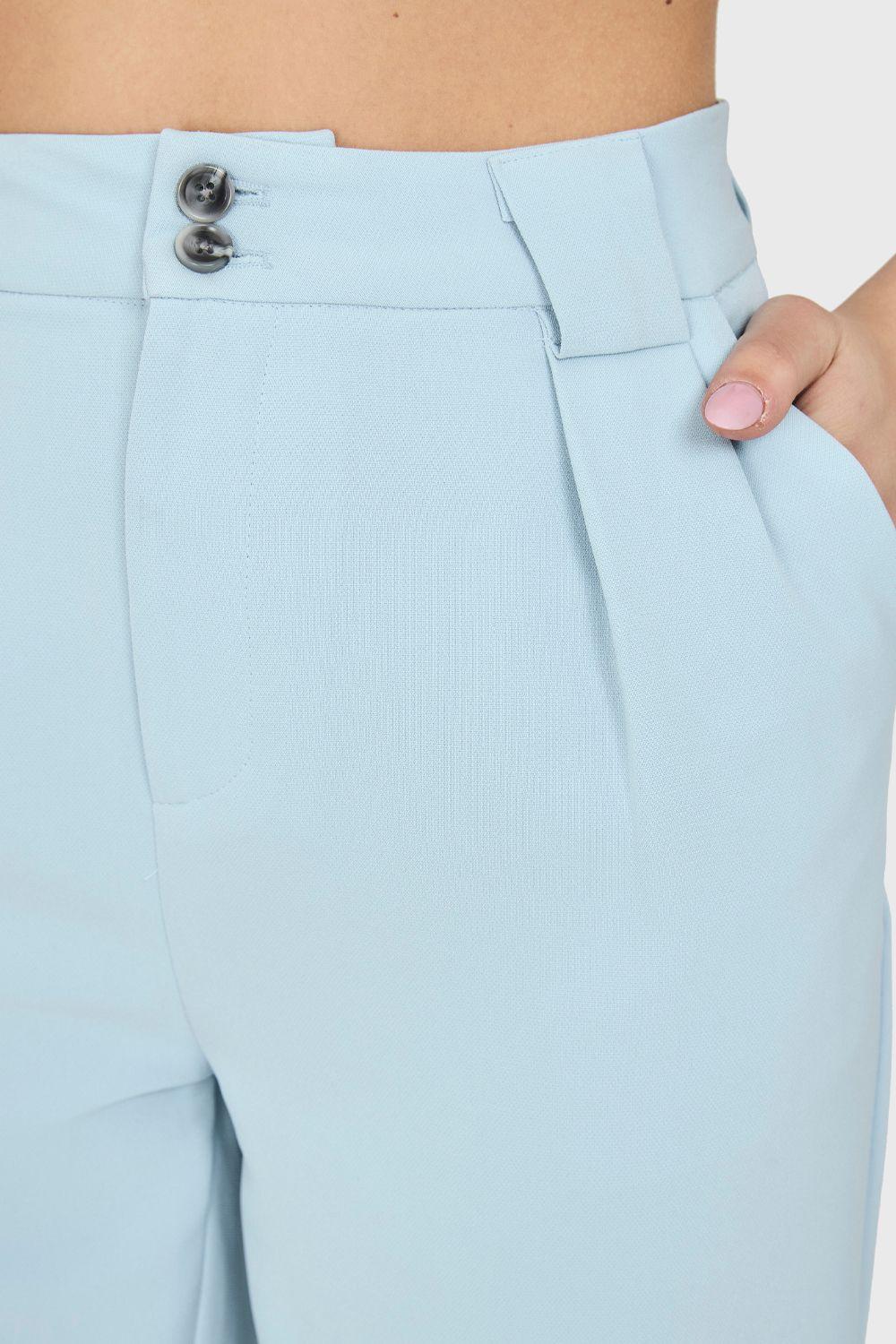 Pantalón Con Pinzas Recto Celeste Nicopoly-3