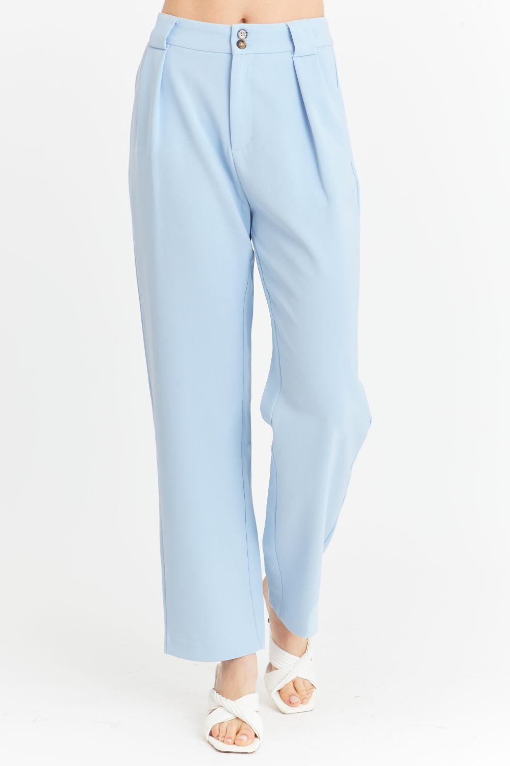 Pantalón Con Pinzas Recto Celeste Nicopoly-4