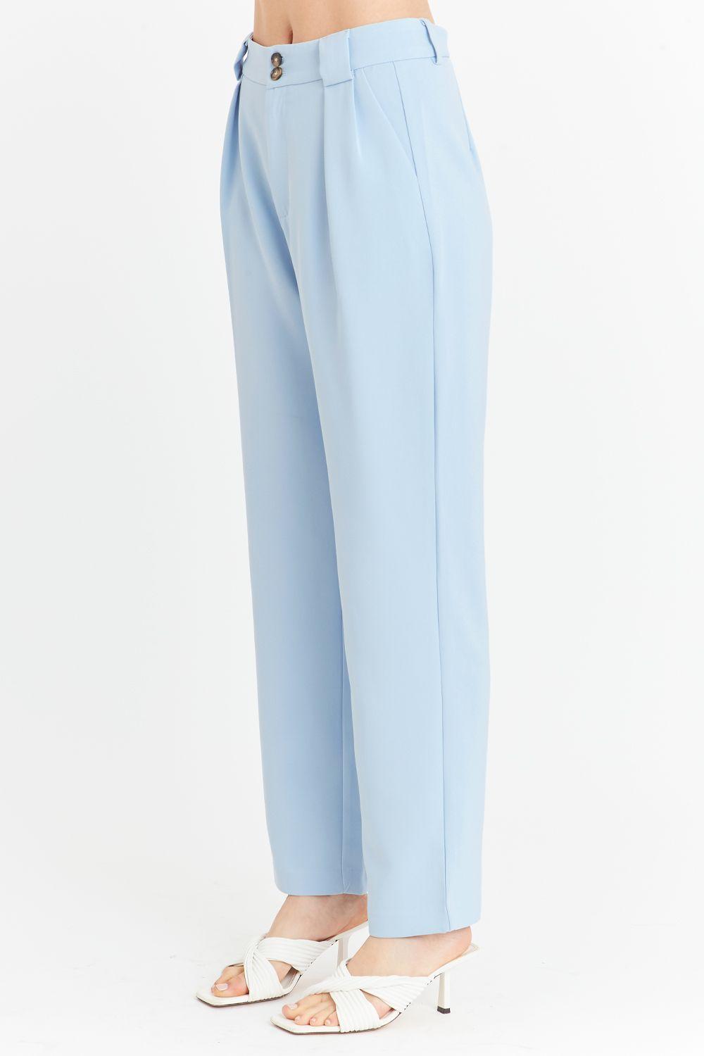 Pantalón Con Pinzas Recto Celeste Nicopoly-6