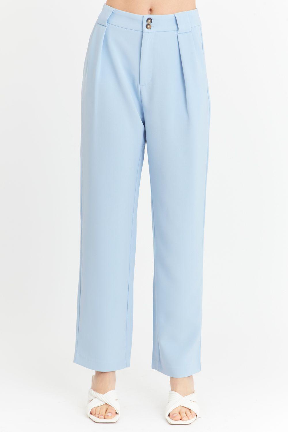 Pantalón Con Pinzas Recto Celeste Nicopoly-7