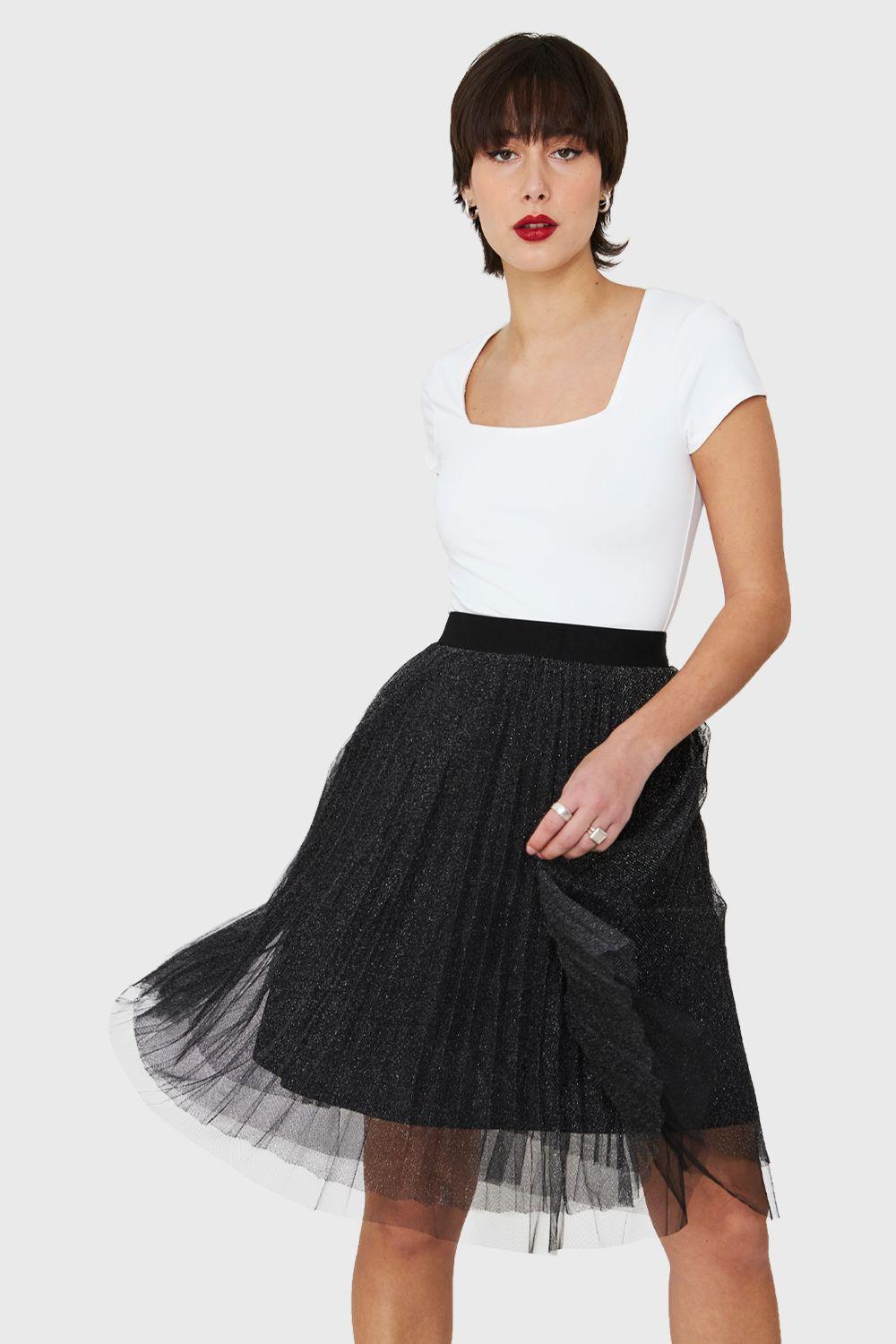 Falda Tul Brillos Negro Nicopoly-4