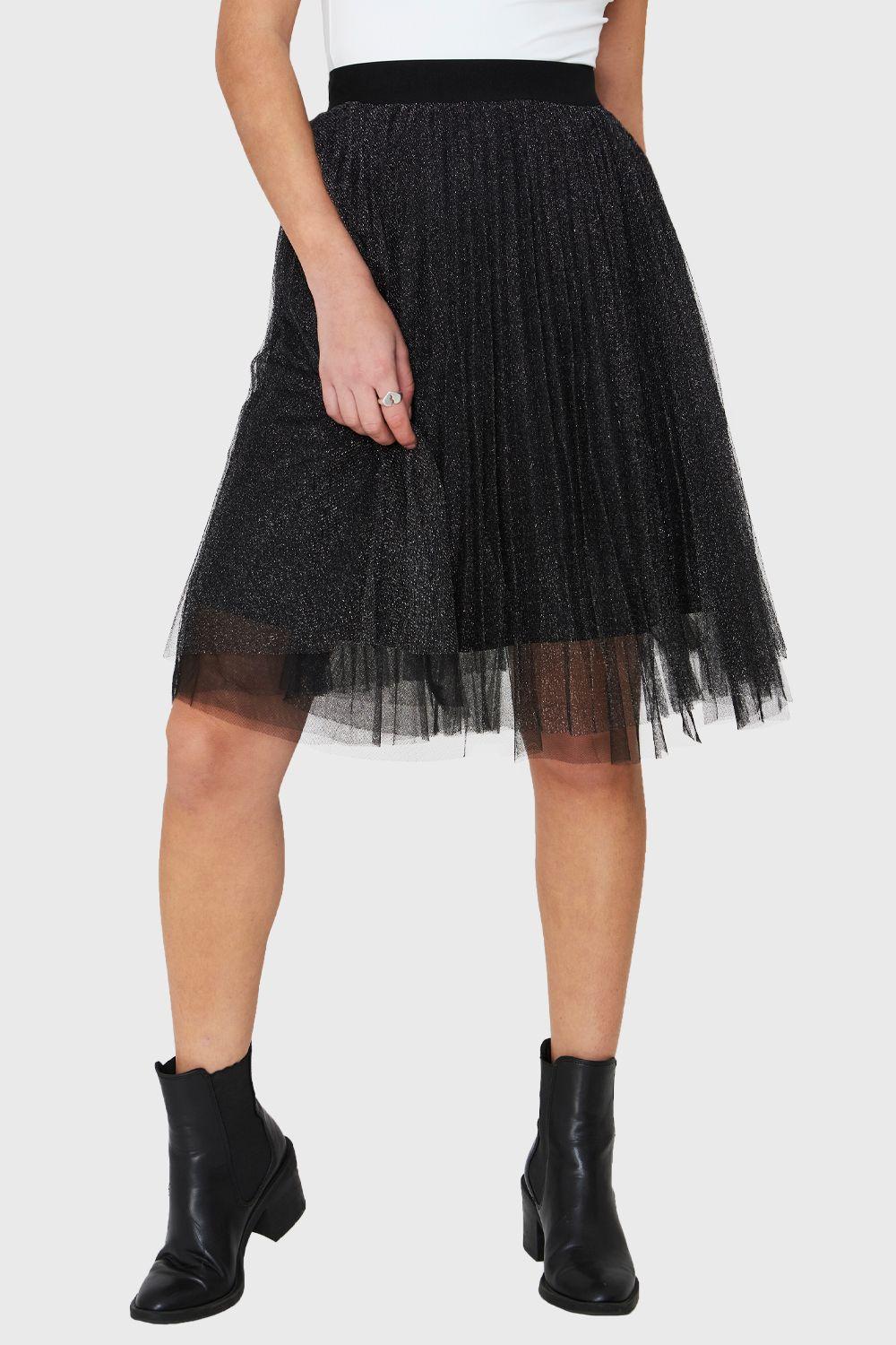 Falda Tul Brillos Negro Nicopoly-0