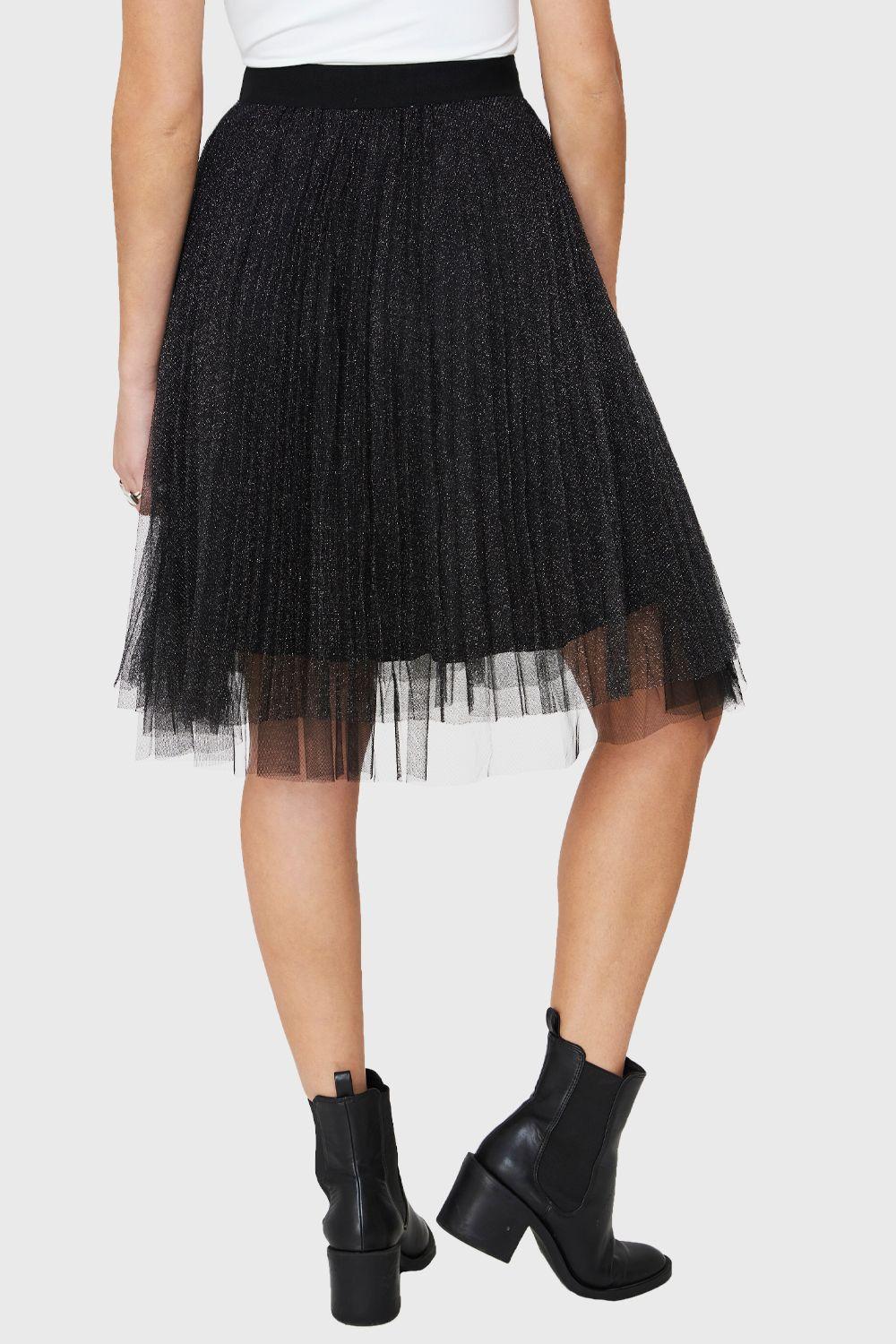 Falda Tul Brillos Negro Nicopoly-3