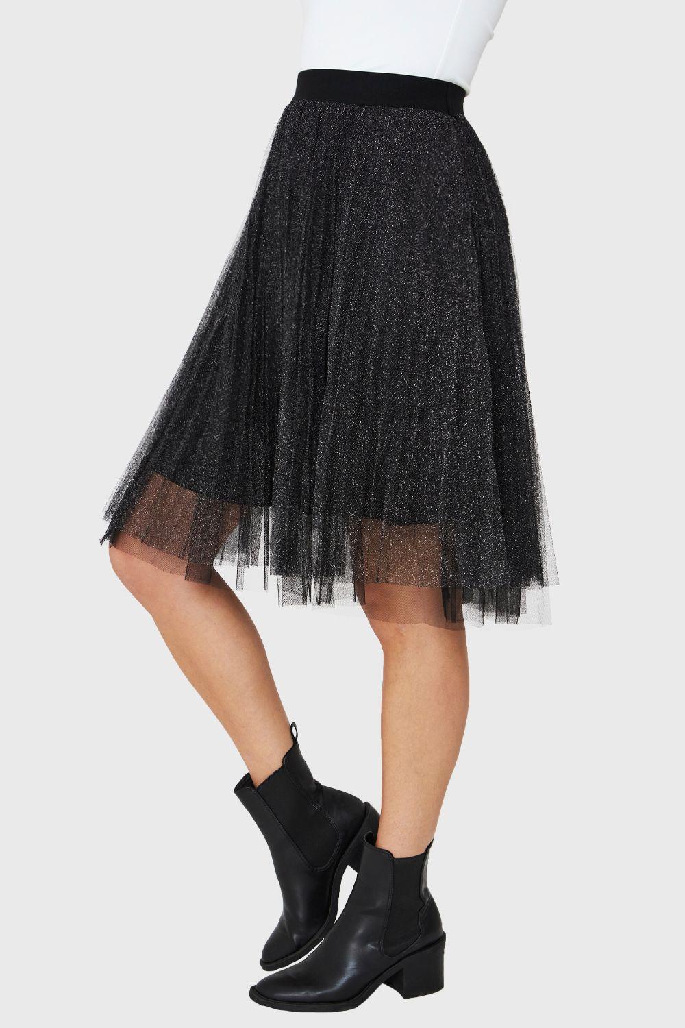 Falda Tul Brillos Negro Nicopoly-2